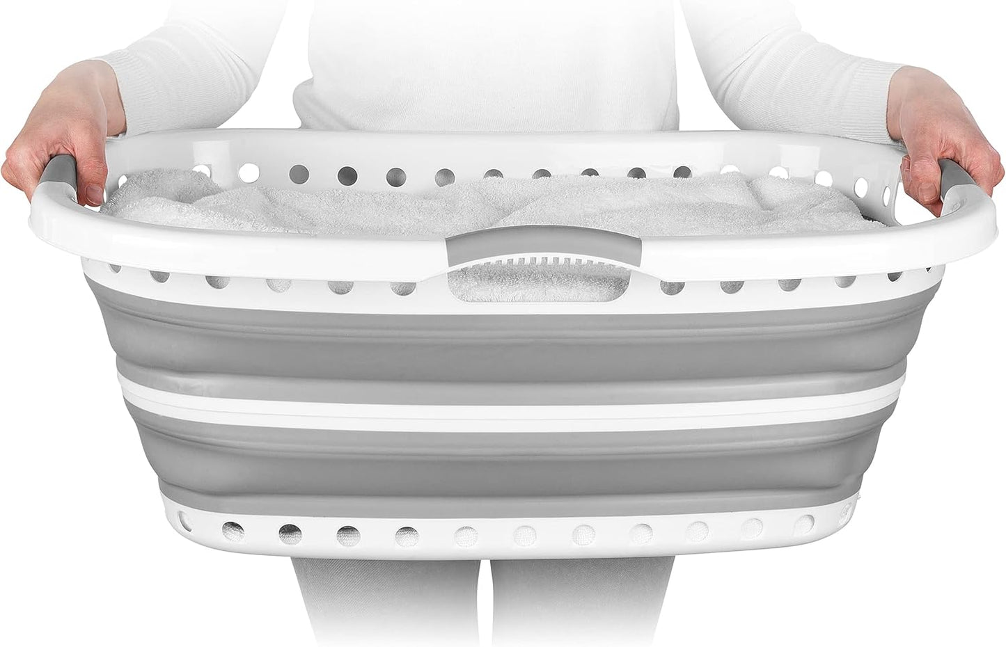 Beldray LA072979GRYEU Cestello per lavanderia, Collapsible Hip Hugger, curvo e sagomato per adattarsi al corpo, cestello facile da piegare, Manici ergonomici a 2 vie antiscivolo, 37 litri, grigi
