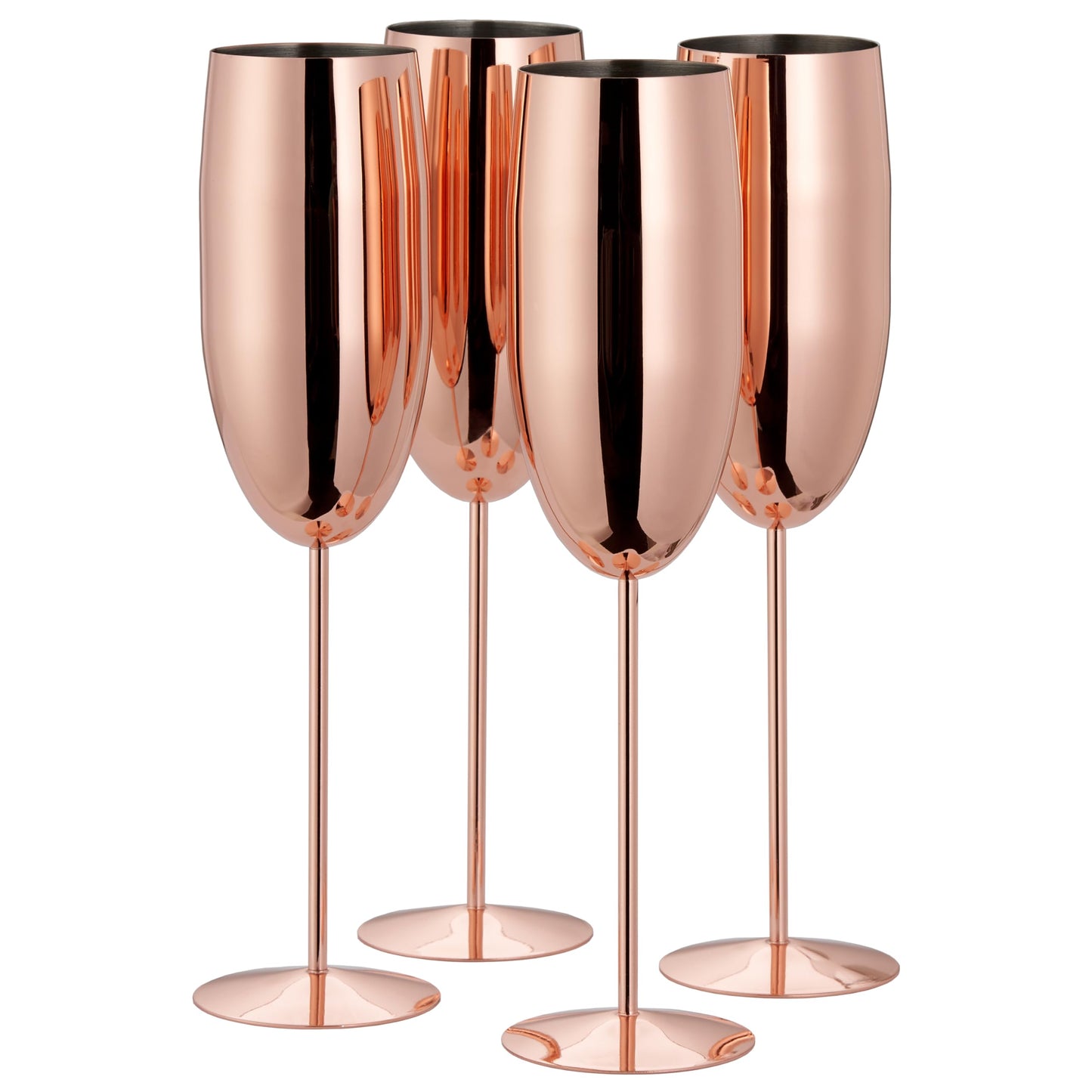 Oak & Steel - 4 Eleganti Calici da Champagne, 285 ml. In Acciaio Inossidabile Dorato - Ideale al Chiuso o All'aperto in Giardino, in Spiaggia, a Picnic, Barbecue, Campeggio e Gite in Barca