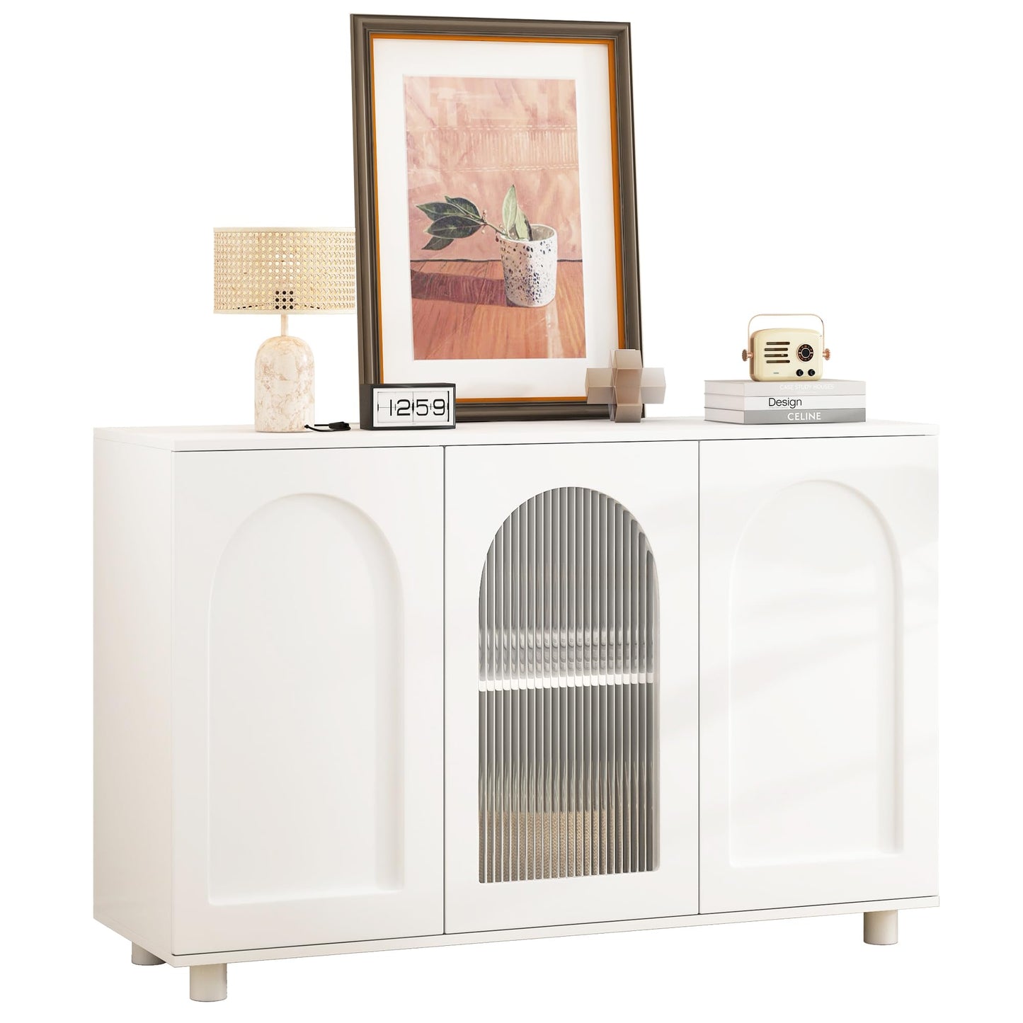 Credenza, armadio da cucina con 4 cassetti e 3 ante, per cucina, buffet con piano di lavoro, per sala da pranzo, soggiorno, 140 x 40 x 80 cm