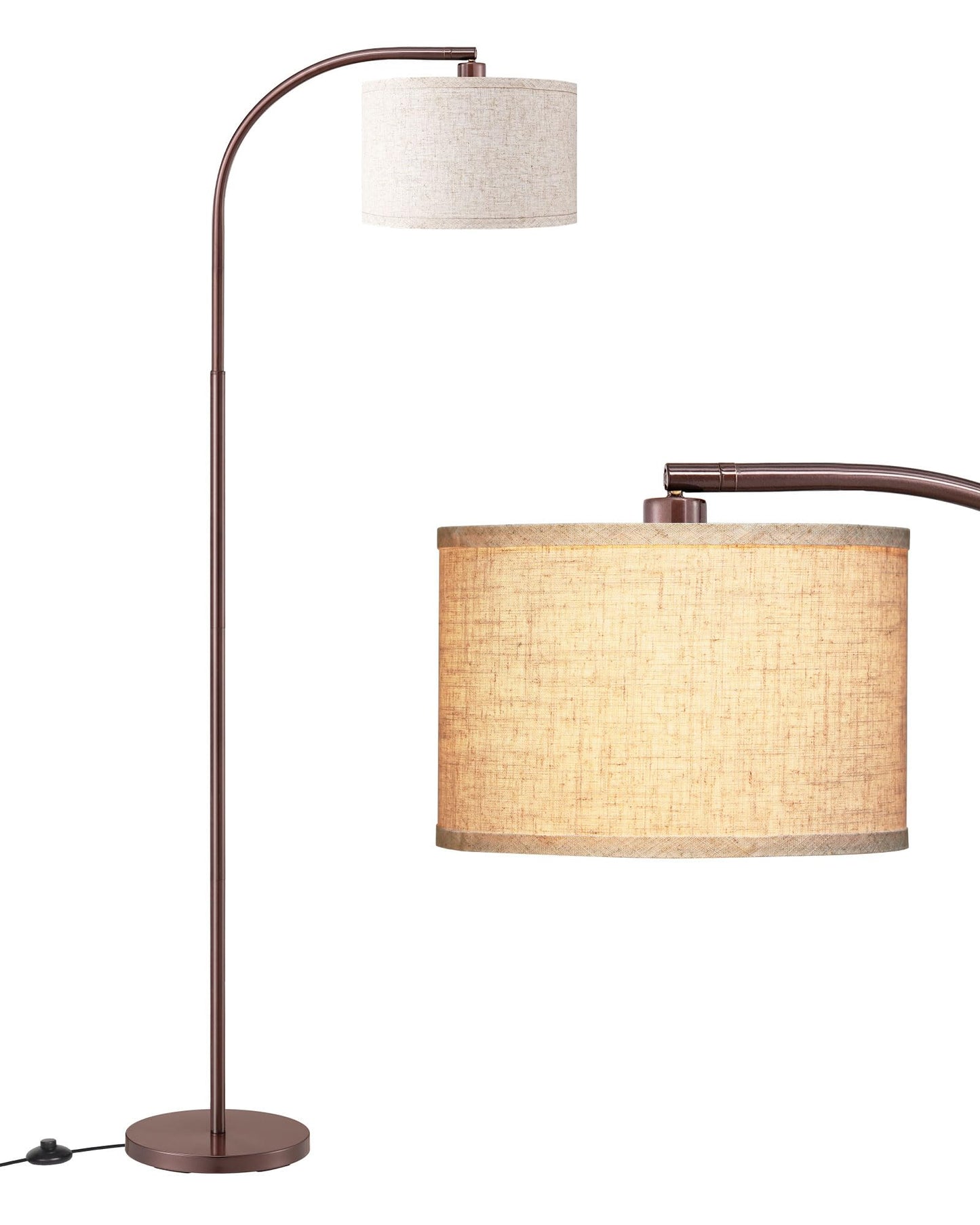 EDISHINE Lampada da terra per soggiorno, lampada ad arco con paralume in lino beige, lampada da terra dorata da 161 cm con paralume regolabile, attacco E27 (Lampadina fornita)