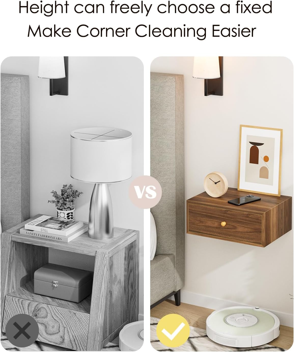 HEYZOEY Floating Night Stand, Floating Shelf with Drawer, Wall Mounted Nightstand, Floating Bedside Table (noce)