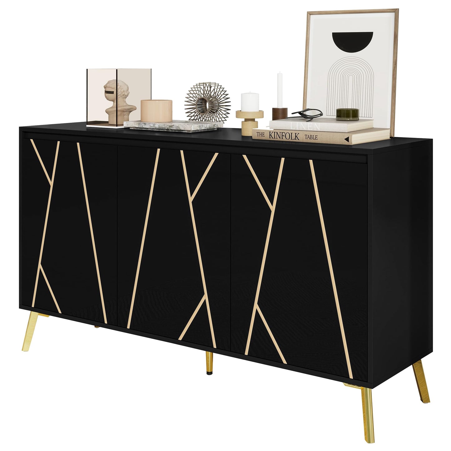Credenza, armadio da cucina con 4 cassetti e 3 ante, per cucina, buffet con piano di lavoro, per sala da pranzo, soggiorno, 140 x 40 x 80 cm