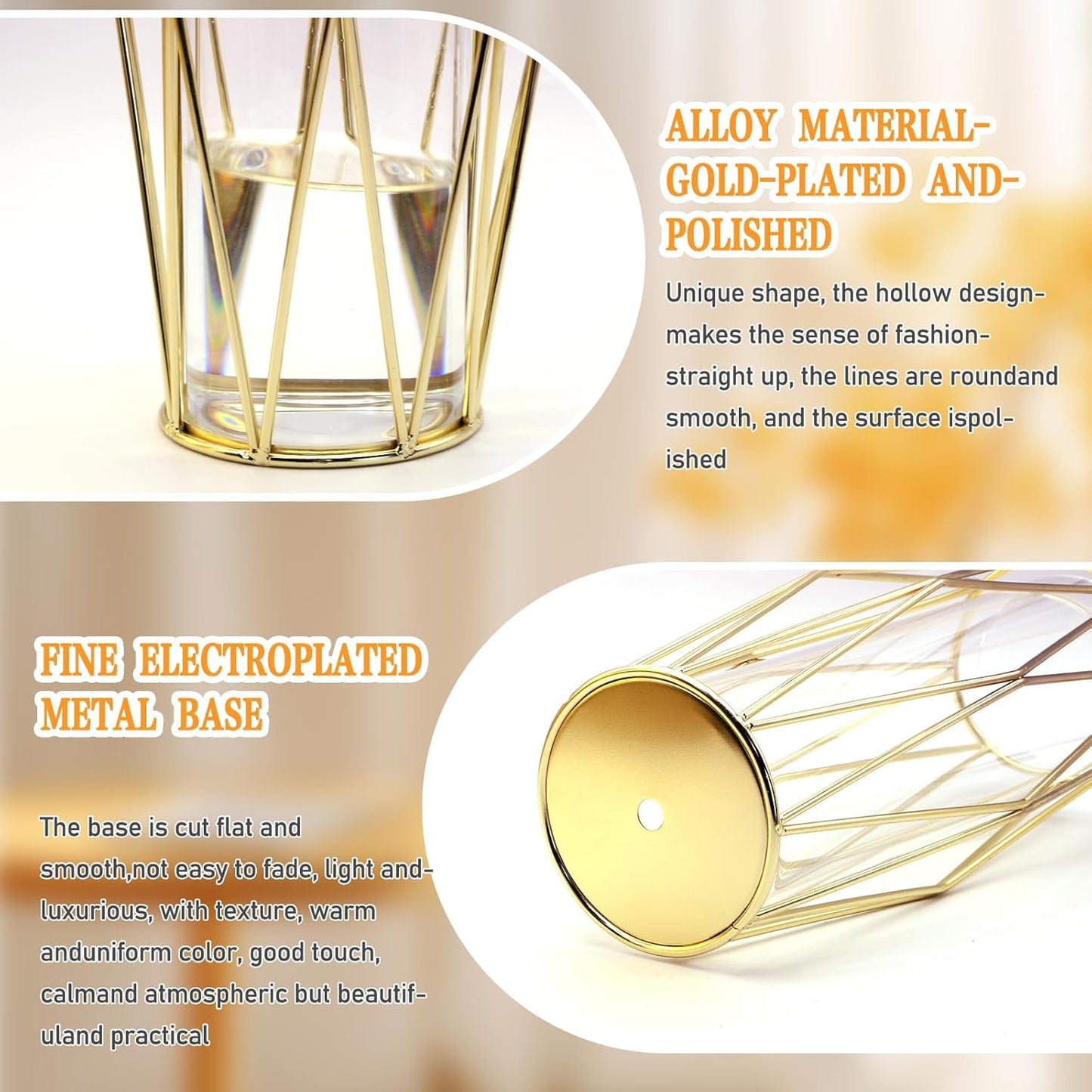 vaso decorativo da interno con Supporto Metallico Geometrico,Vaso di Fiori in Vetro,Vaso Geometrica,Vaso in Metallo Geometrico,Vaso Trasparente da 27 cm per Tavolo Casa Bagno Soggiorno Ufficio
