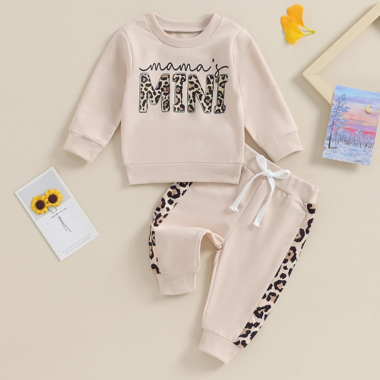 Top Bambina Stampa Leopardo + Pantaloni Lunghi Completo Bambina Neonato Felpa Manica Lunga e Pantaloni Bambina