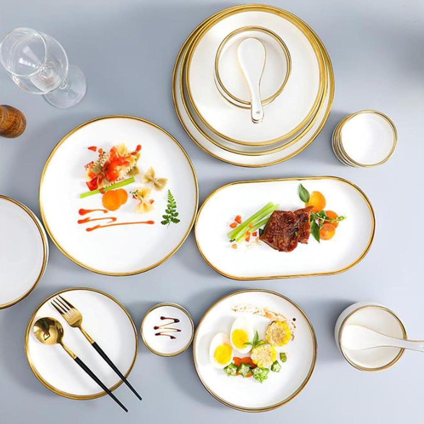 Set di stoviglie in ceramica bianca, set di piatti e ciotole in ceramica da 30 pezzi, set di stoviglie di grandi dimensioni in stile rustico for la cucina, resistente ai graffi