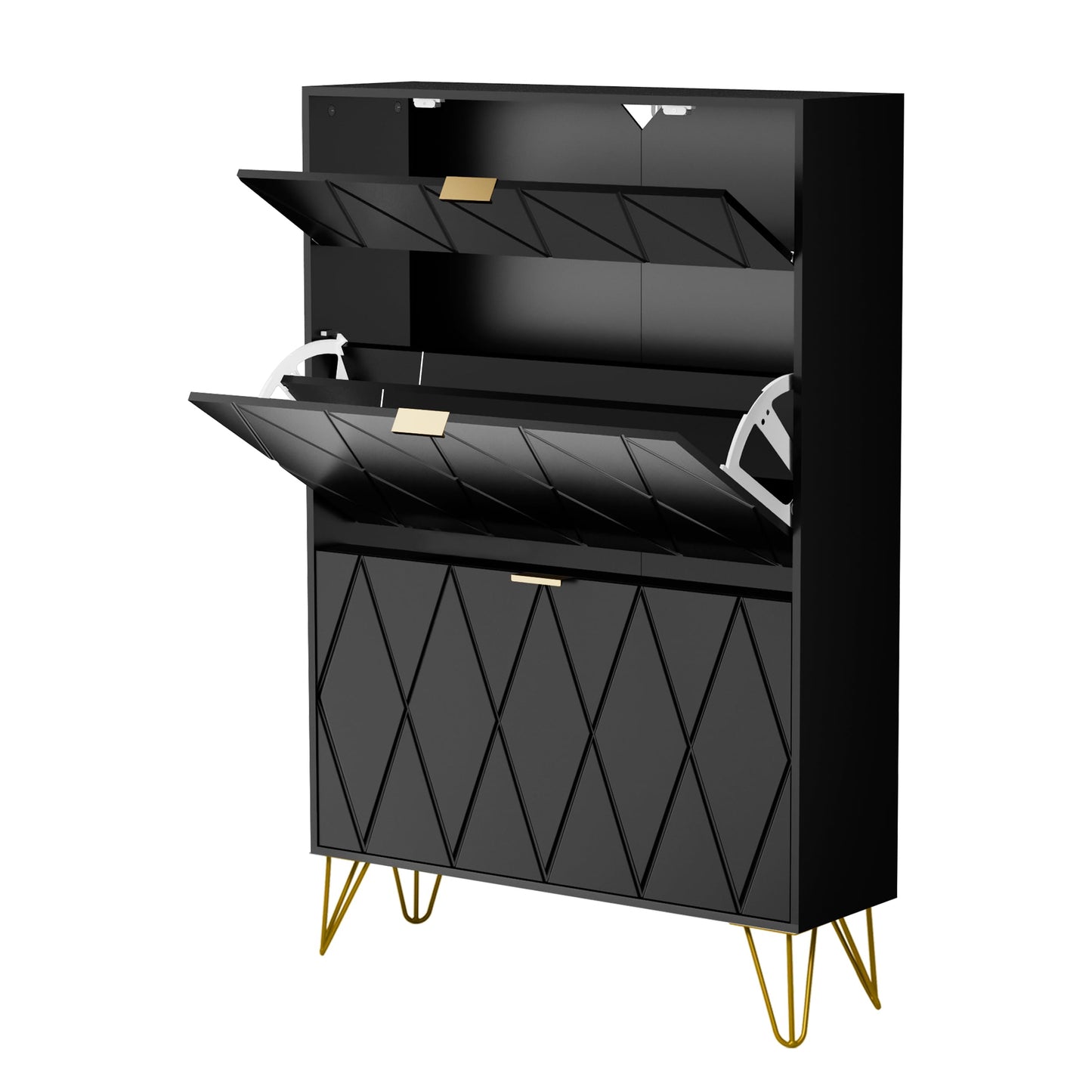 UEV Scarpiera Salvaspazio Slim in Legno Ingegnerizzato, Scarpiera Ingresso da Portascarpe con 3 Ante a Ribalta, Porta Scarpe per 16 Paia, 80 x 24 x 120 cm, Blu