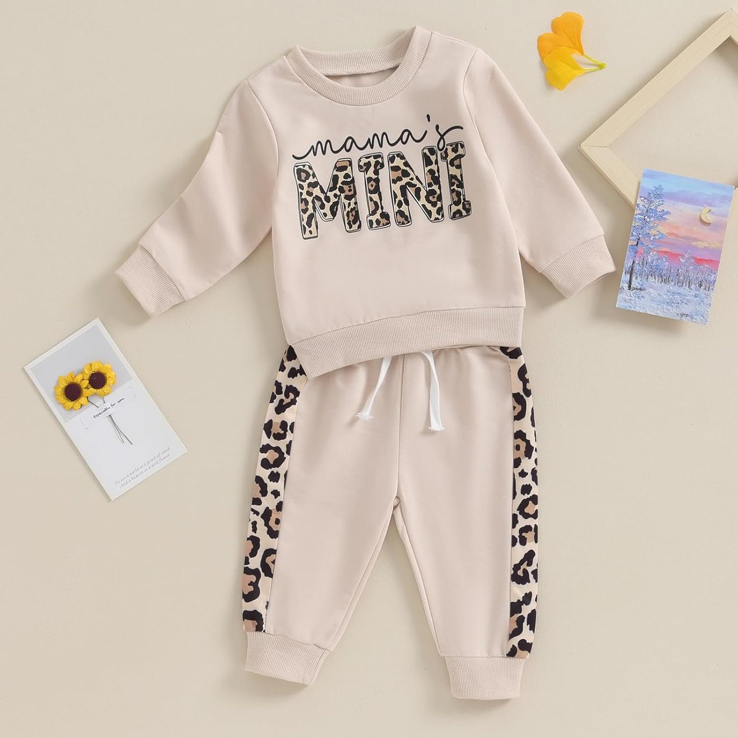 Top Bambina Stampa Leopardo + Pantaloni Lunghi Completo Bambina Neonato Felpa Manica Lunga e Pantaloni Bambina