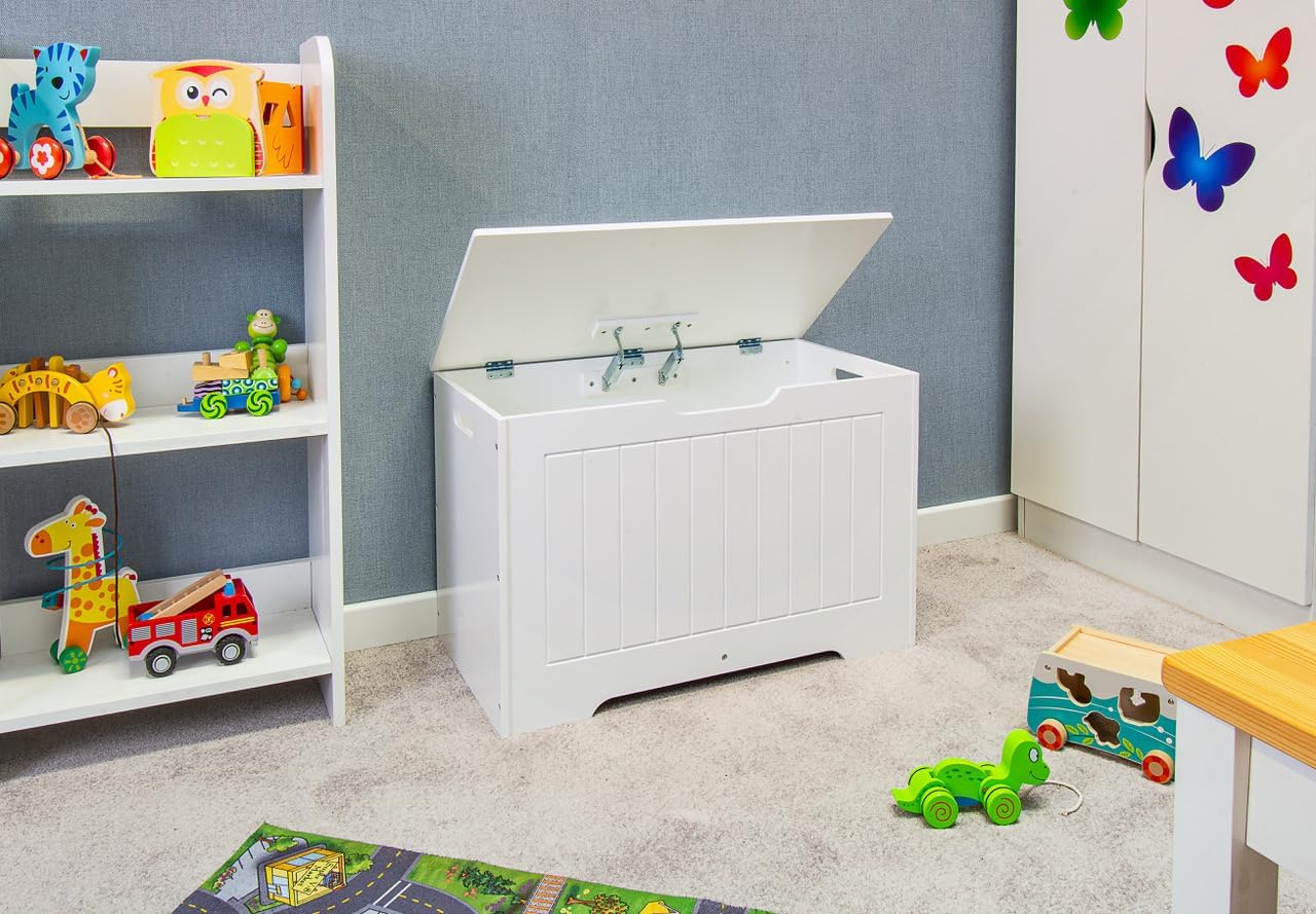 leomark Contenitore porta giochi per bambini - DECORIA, Mobili per camera dei bambini oppure scuola materna, Cassapanca Bianco, Dimensioni: 76 x 40 x 48 cm (altezza).