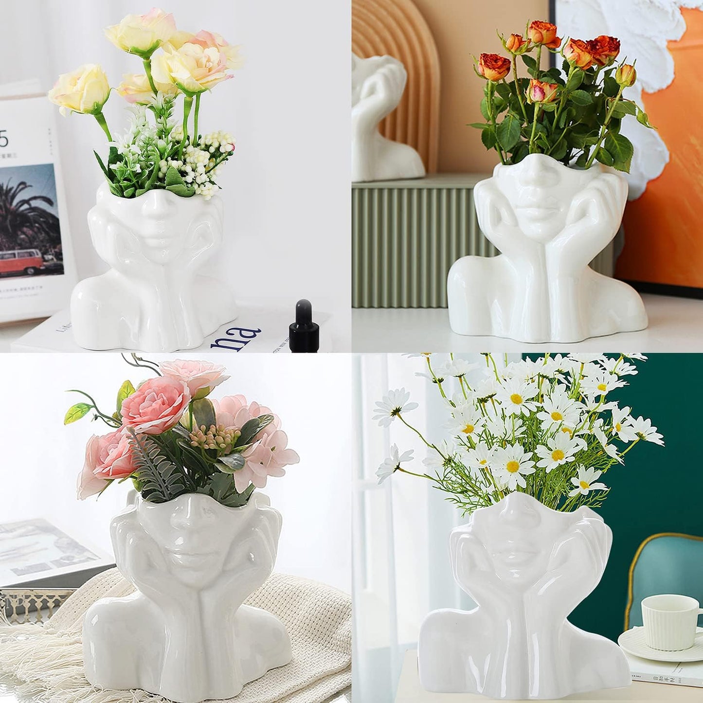 CEMABT Vaso per il viso, vaso per la scrivania, vaso per il corpo in ceramica a forma femminile ideale per la scaffalatura, decorazione moderna da tavolo, semi-faccia vaso (stile-C)