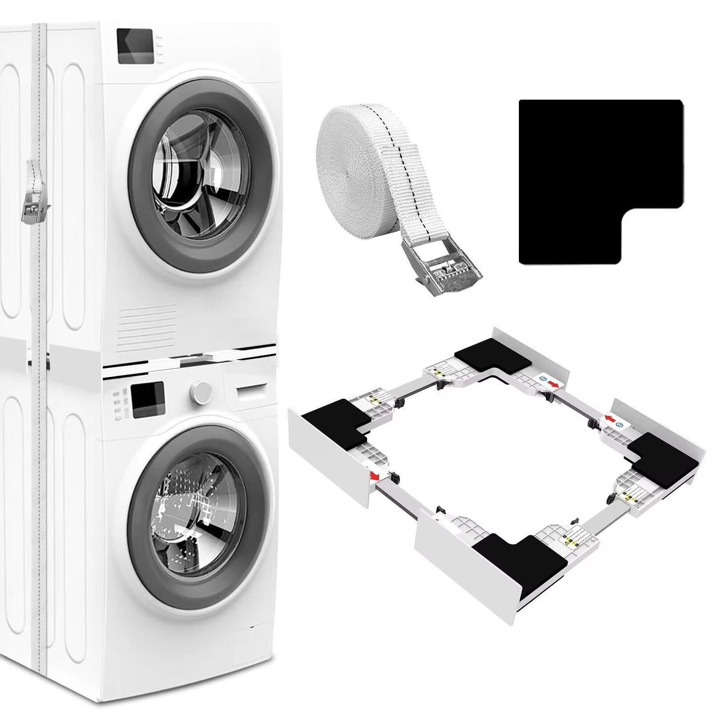 NIUXX Telaio intermedio con stendibiancheria, telaio di collegamento lavatrice asciugatrice universale, kit telaio intermedio con portasciugamani estensibile, misura regolabile (53-68 cm)