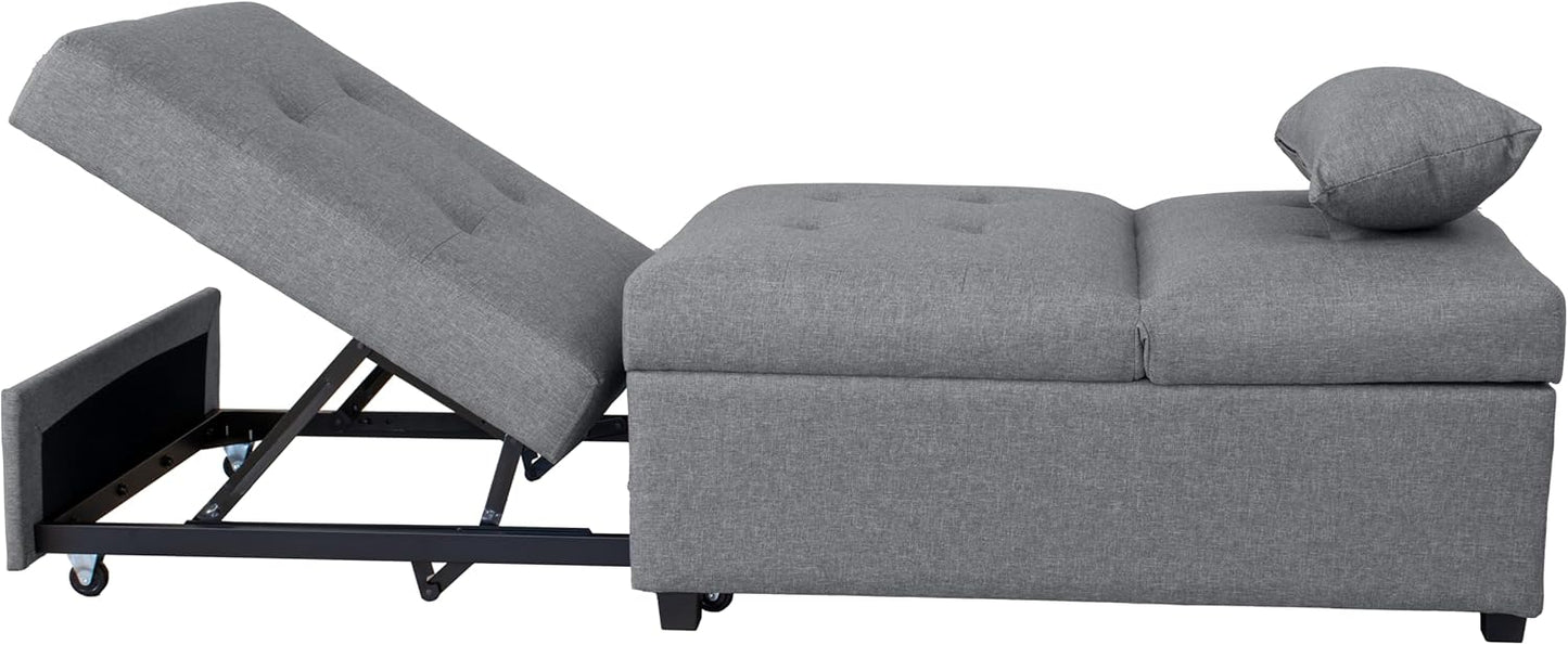GARDENIA Cookie Eco 80 Poltrona Pouf Trasformabile 3-in-1, Legno, Grigio Chiaro, 78 x 113 x 45
