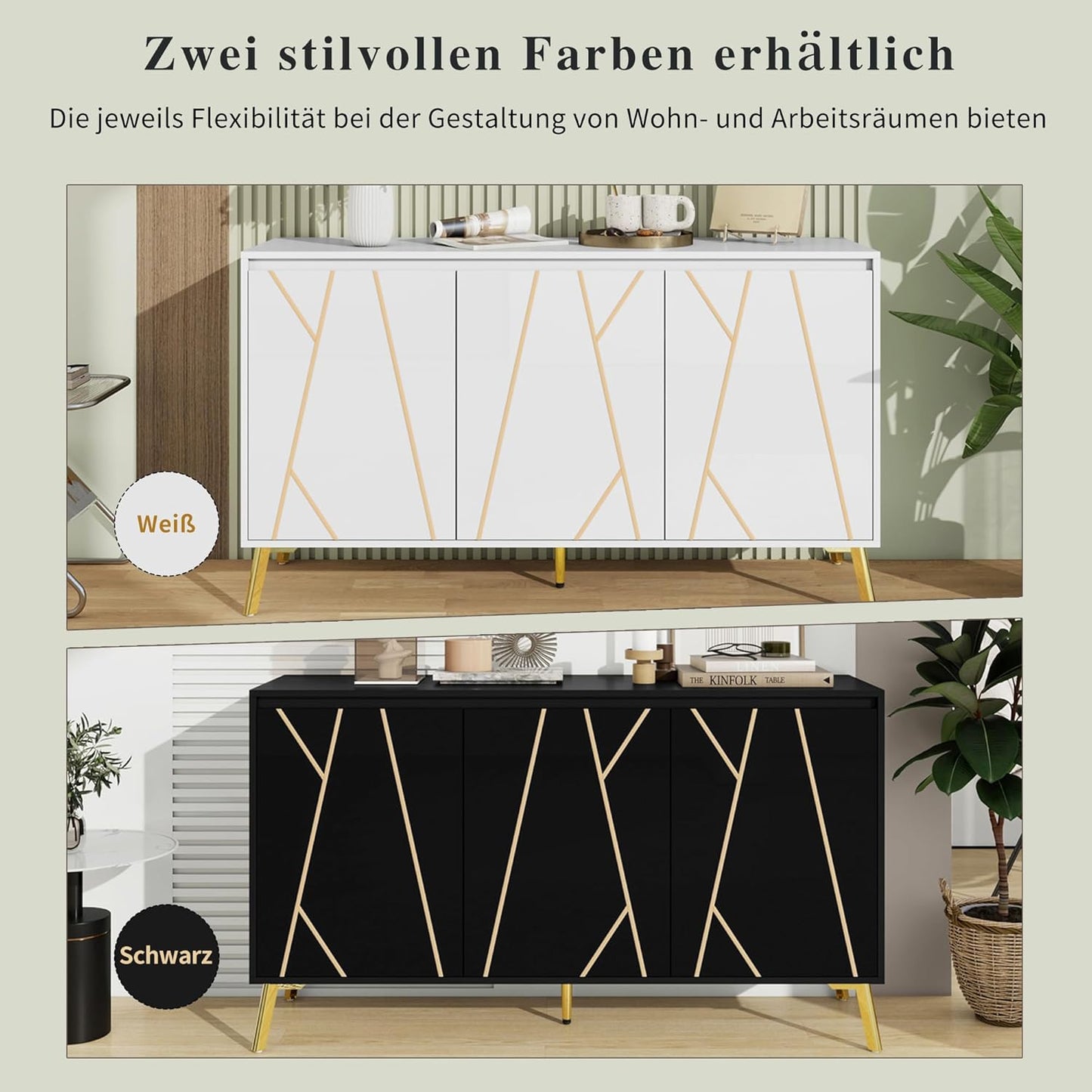 Credenza, armadio da cucina con 4 cassetti e 3 ante, per cucina, buffet con piano di lavoro, per sala da pranzo, soggiorno, 140 x 40 x 80 cm