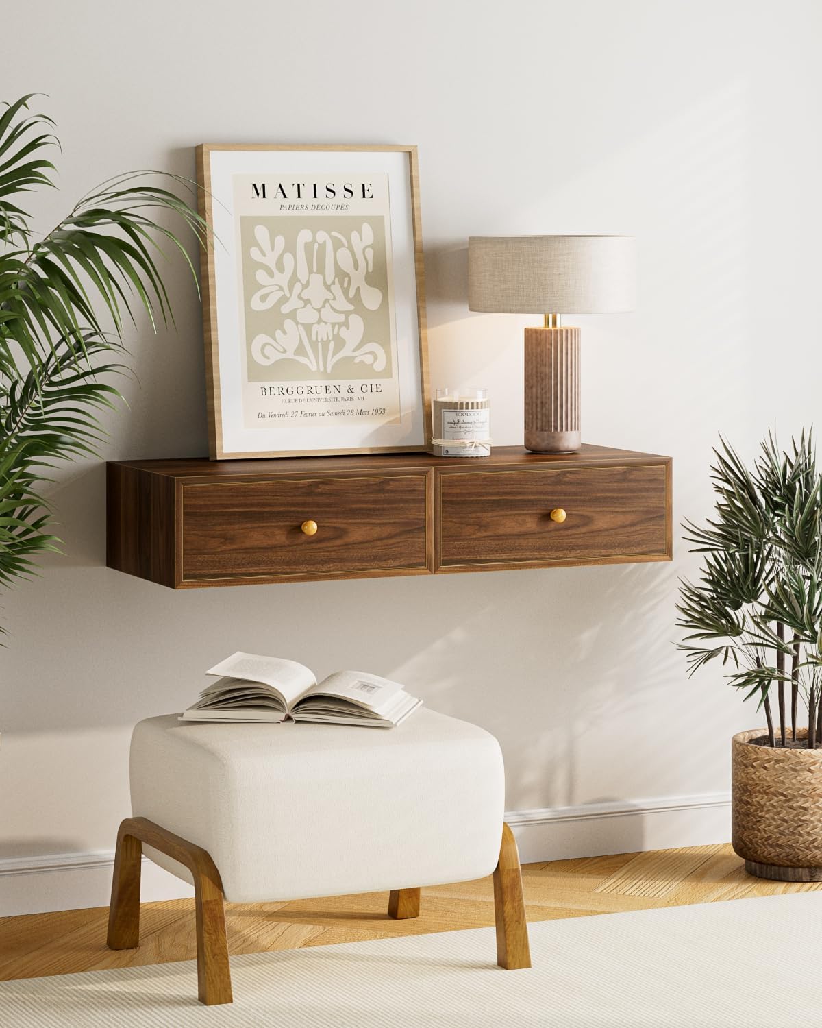 HEYZOEY Floating Night Stand, Floating Shelf with Drawer, Wall Mounted Nightstand, Floating Bedside Table (noce)