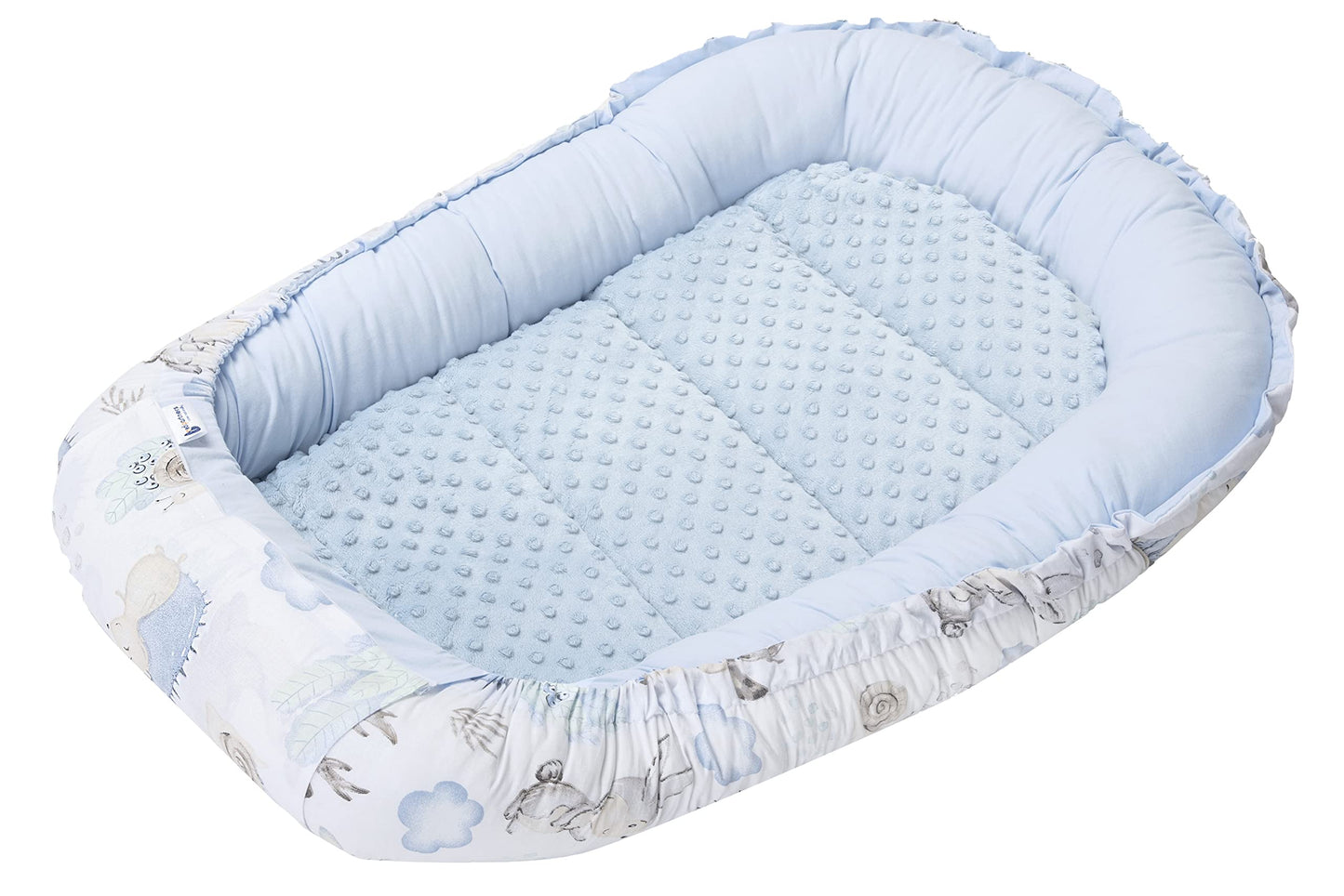 Medi Partners 5-Parti Nido per Bebè 100x60x15 Inserto Rimovibile Letto Cuscino Coperta bambini neonati 100% Cotone (Safari con Minky beige)