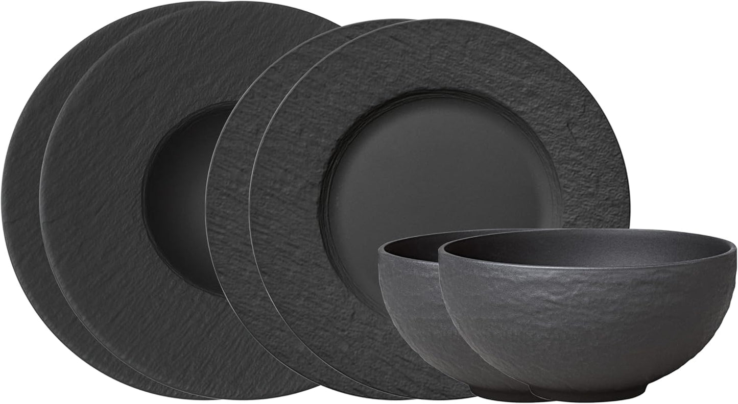 Villeroy & Boch - Manufacture Starter Set 6 Pezzi Nero, Lavabile in Lavastoviglie, Adatto per Microonde, Piatti Ardesia, Scodella, Servizio, Set di Stoviglie, Porcellana Premium
