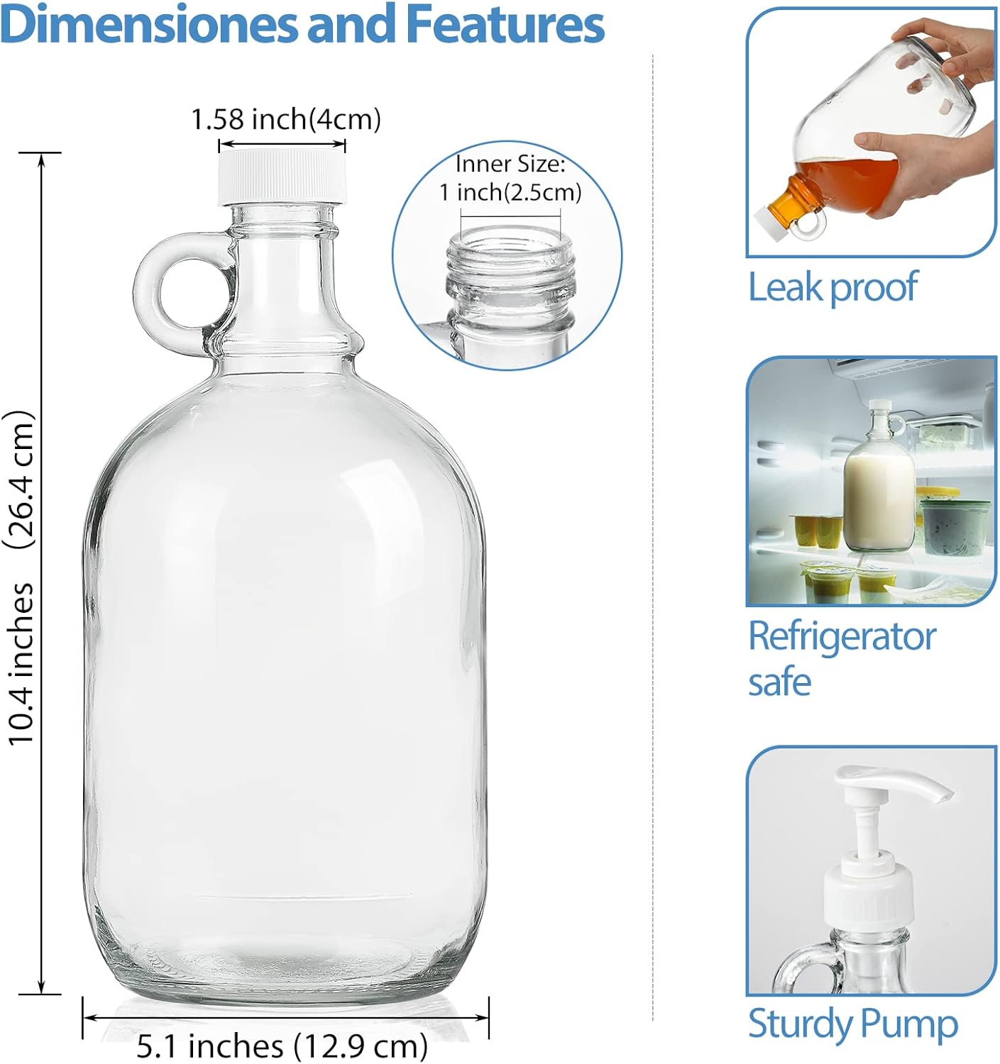 Confezione da 2 dispenser per detersivo per bucato con pompa e coperchio, bottiglia in vetro da mezzo gallone per dispenser di sapone per bucato, detersivo liquido, dispenser ammorbidente