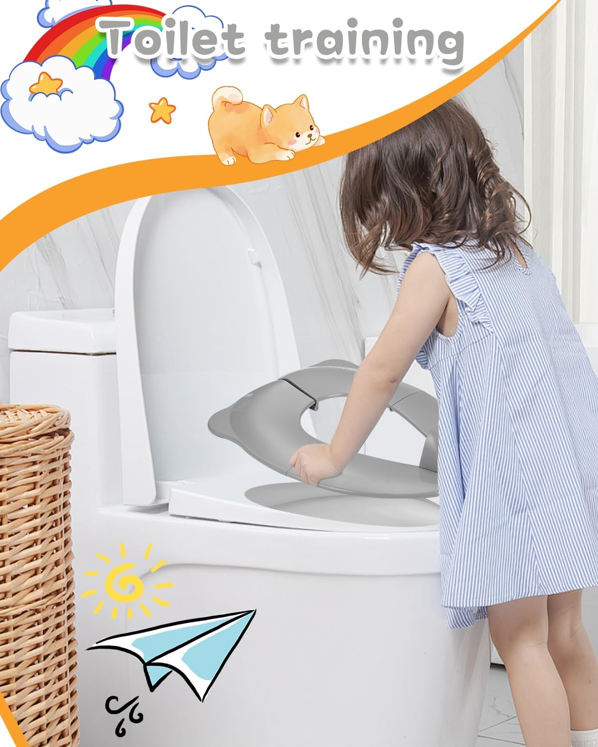 LEAZZLE Riduttore WC Bambini Portatile Pieghevole,Riduttore Water WC da Viaggio per Bambini,Riutilizzabili sedile Potty Training con 1 Borsa per il Trasporto,Riduttore Water Bambini per ragazzi