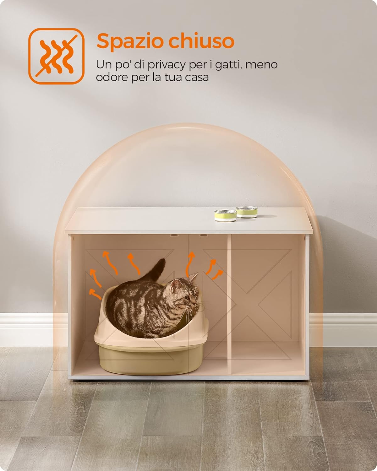 Feandrea Mobile Lettiera per Gatti con Divisorio Rimovibile, Cassetta per Gatti per Interno, Tavolino, 80 x 53 x 50 cm, Bianco PCL002W01