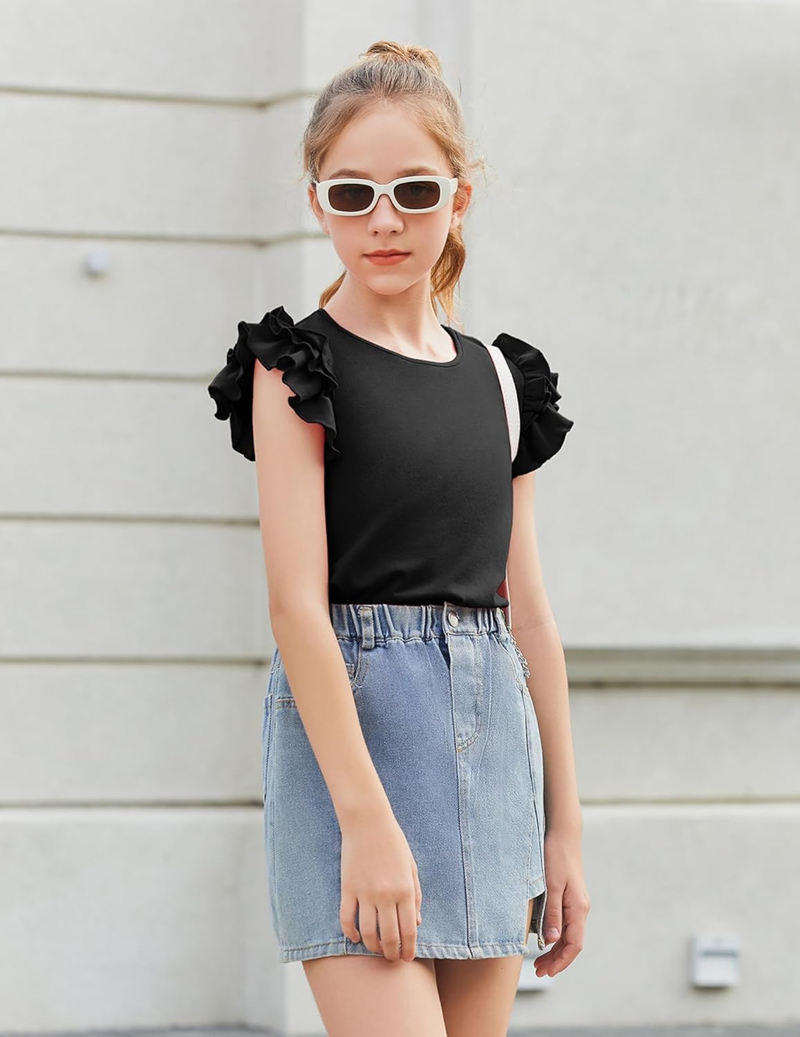 Arshiner Set di Abbigliamento per Ragazze T-shirt Estiva Pantaloncini Completo Bambini Cotone Maniche Volant Set di Abbigliamento per il Tempo Libero Moda Due Pezzi Ragazze con Tasca 6-14 Anni