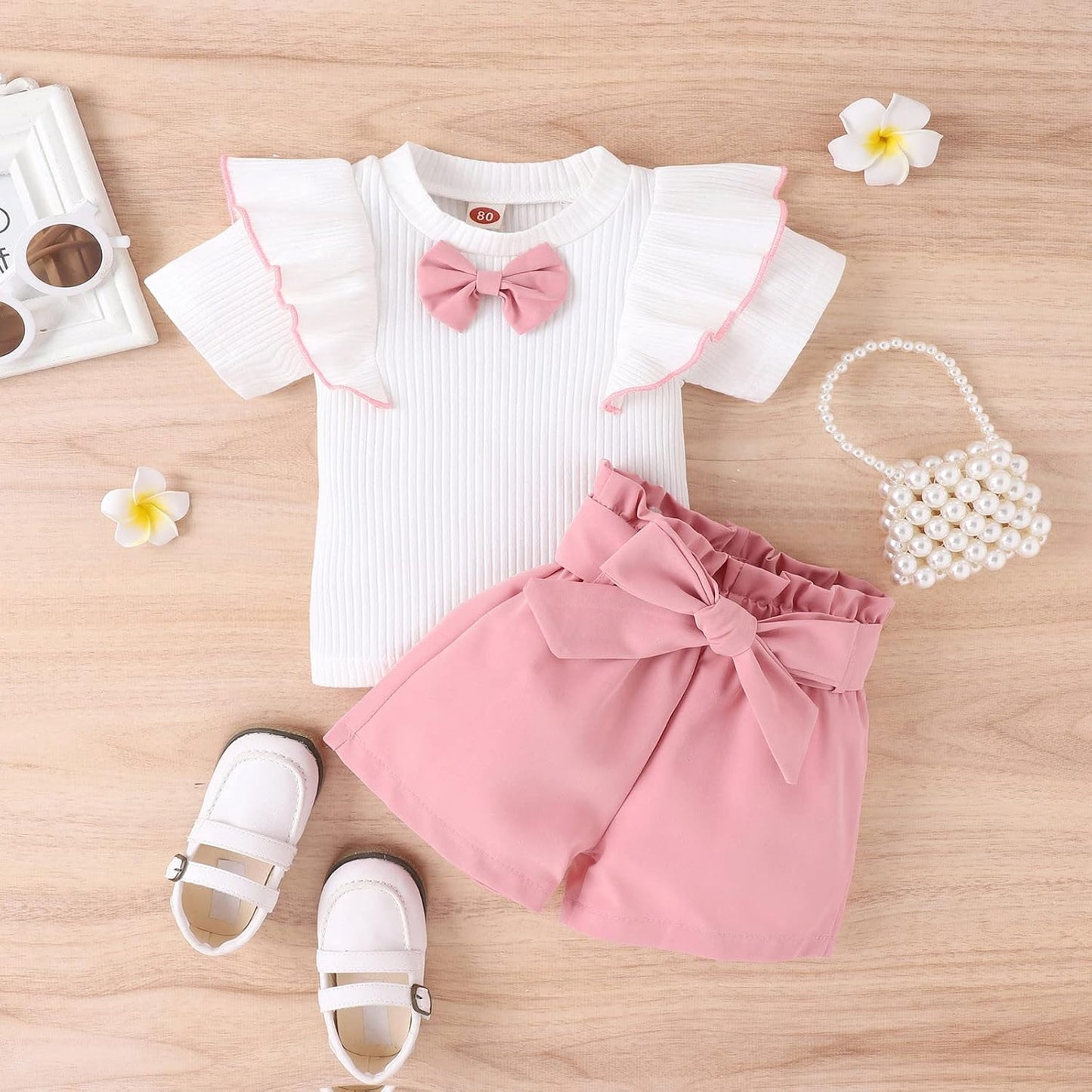 2 Pezzi Completo Bambina Estivo Bambine Abbigliamento Estivo Top con Maniche A Volant E Pantaloncini per Bambini Pagliaccetto Neonato Estivo Vestiti Neonato Femmina