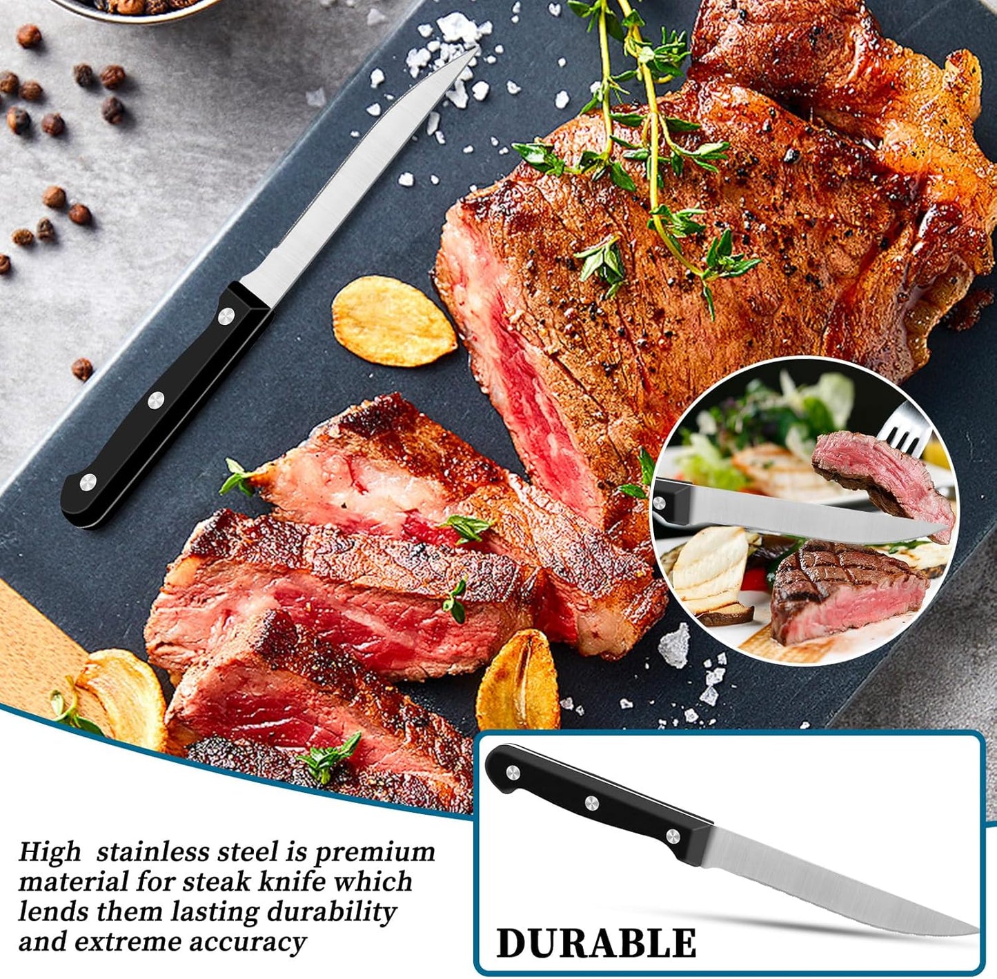Set Posate, Gymdin Posate Acciaio Inox 12 Persone, Set Posate 72 Pezzi, Set di Posate di Alta Qualità con Coltello da Bistecca, Coltello, Forchetta, Cucchiaio, Elegante Acciaio Inossidabile
