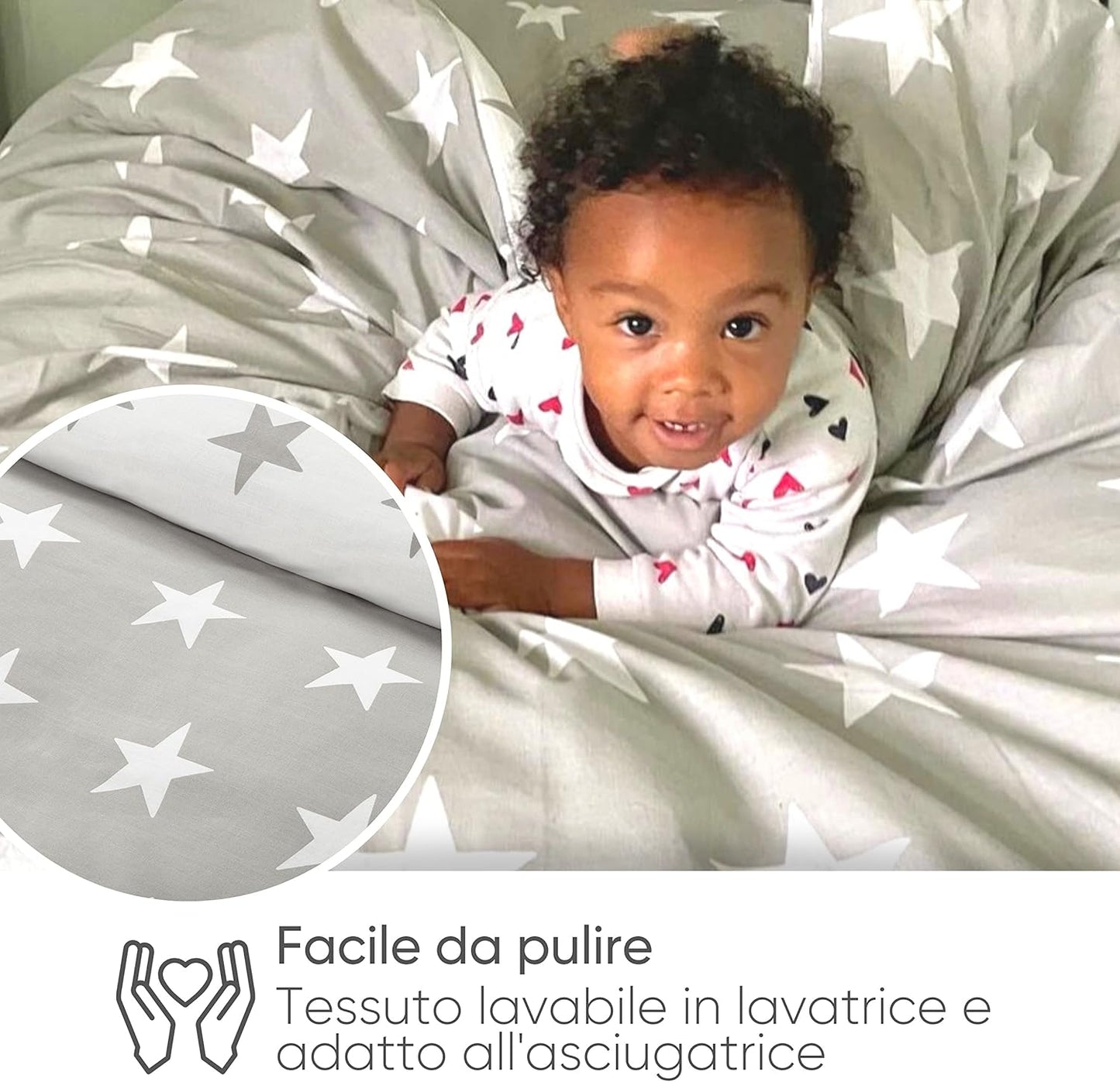 Bloomsbury Mill - Set Copripiumino Singolo Bambino e Bambina - Grigio & Bianco Stelle - Lenzuola Letto Singolo Reversibile - Set di Biancheria da Letto per Bambini - 135x200cm e Federe