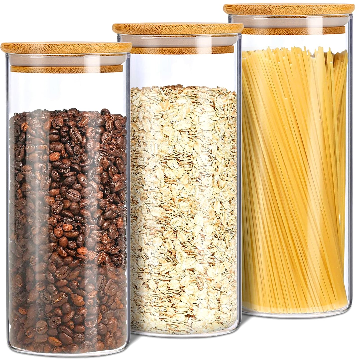 Set di 8 Barattoli di Vetro con Coperchio Barattoli di Vetro Ermetici 450ml/650ml/950ml/1350ml Barattoli Vetro Barattolo Vetro con Coperchio per Pasta Farina Zucchero Caffè Prodotti