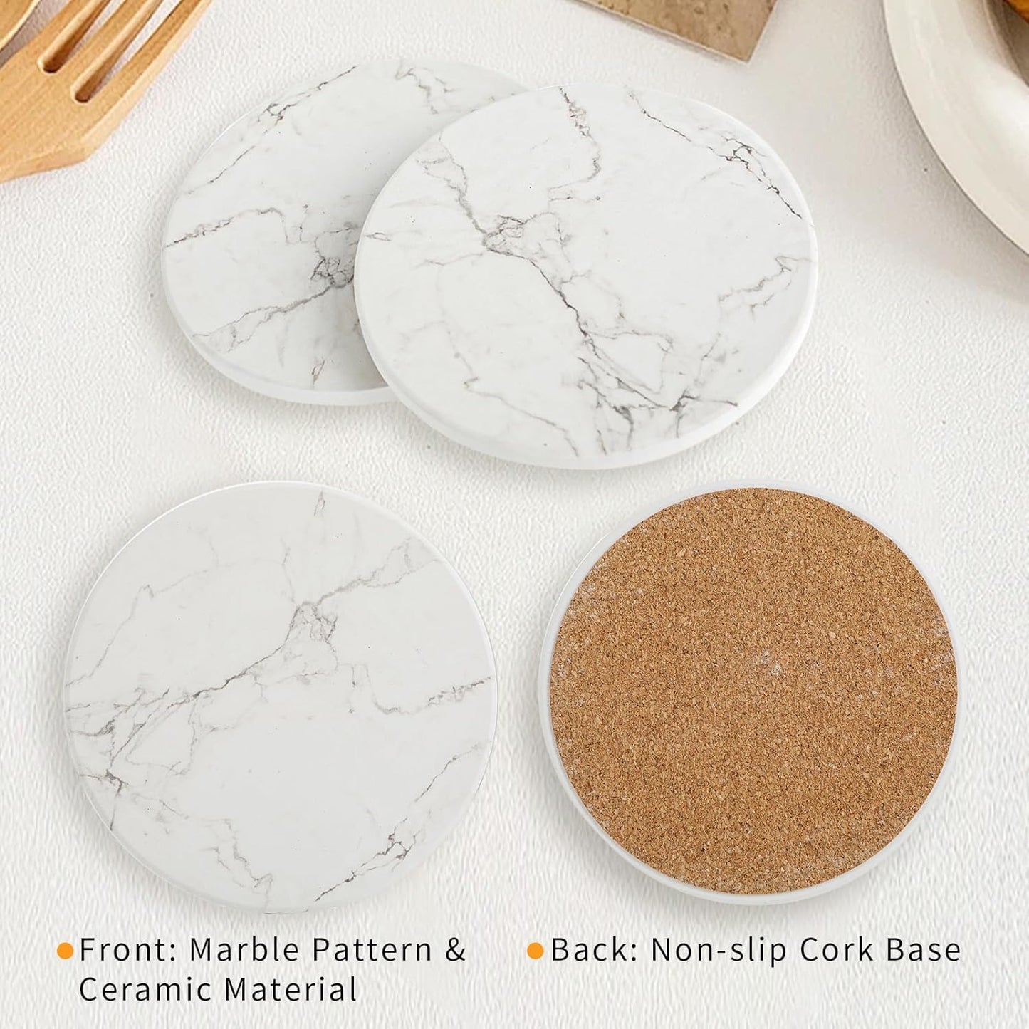 Sottobicchieri Con Supporto - Set Di 6 Sottobicchieri Ceramica - Absorbants Coasters Fondo Antiscivolo - Assorbimento Rapido Dell’Acqua - Motivo Marmo