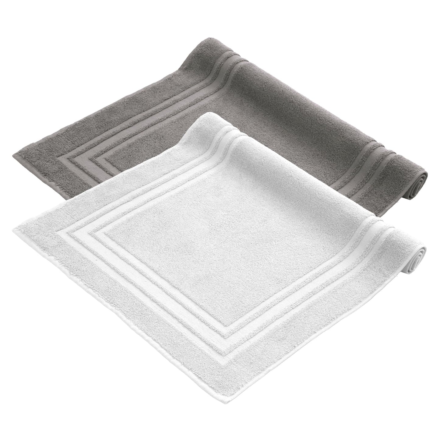 Komfortec Set di 2 tappetini da bagno, in spugna, lavabile, 600 g/m² e 100% cotone, assorbenti e ad asciugatura rapida, 50 x 70 cm, colore: grigio/bianco