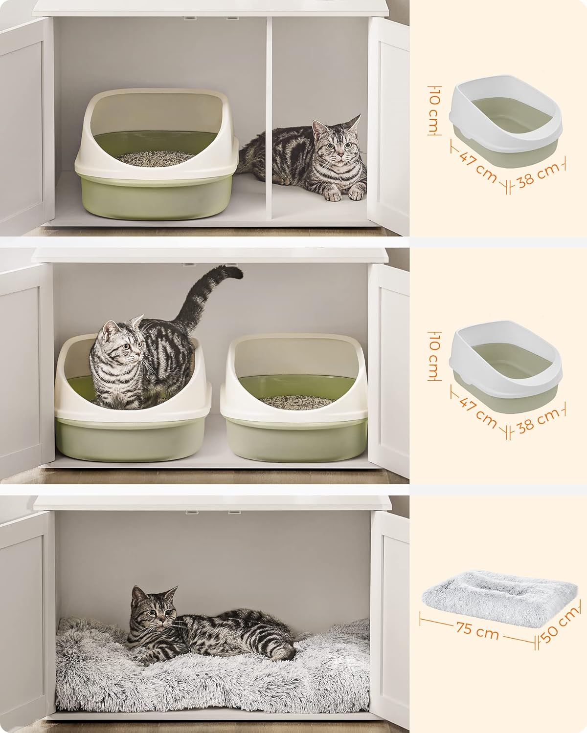 Feandrea Mobile Lettiera per Gatti con Divisorio Rimovibile, Cassetta per Gatti per Interno, Tavolino, 80 x 53 x 50 cm, Bianco PCL002W01