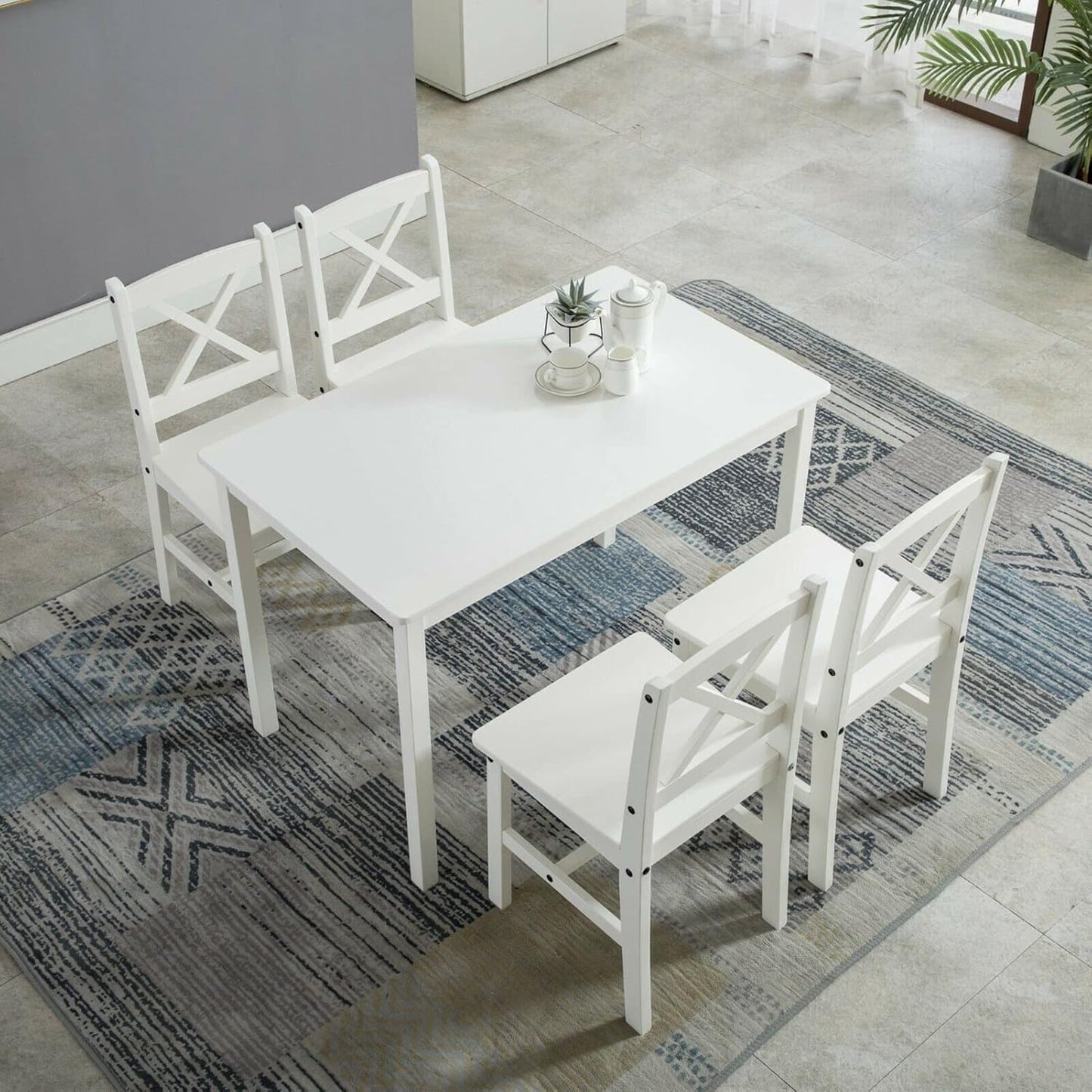 Tavolo Cucina con 4 Sedie Set da Pranzo Legno di Pino Modern Tavolo da Pranzo con 4 Sedie Tavolo e Sedie Cucina Salvaspazio (Bianco)