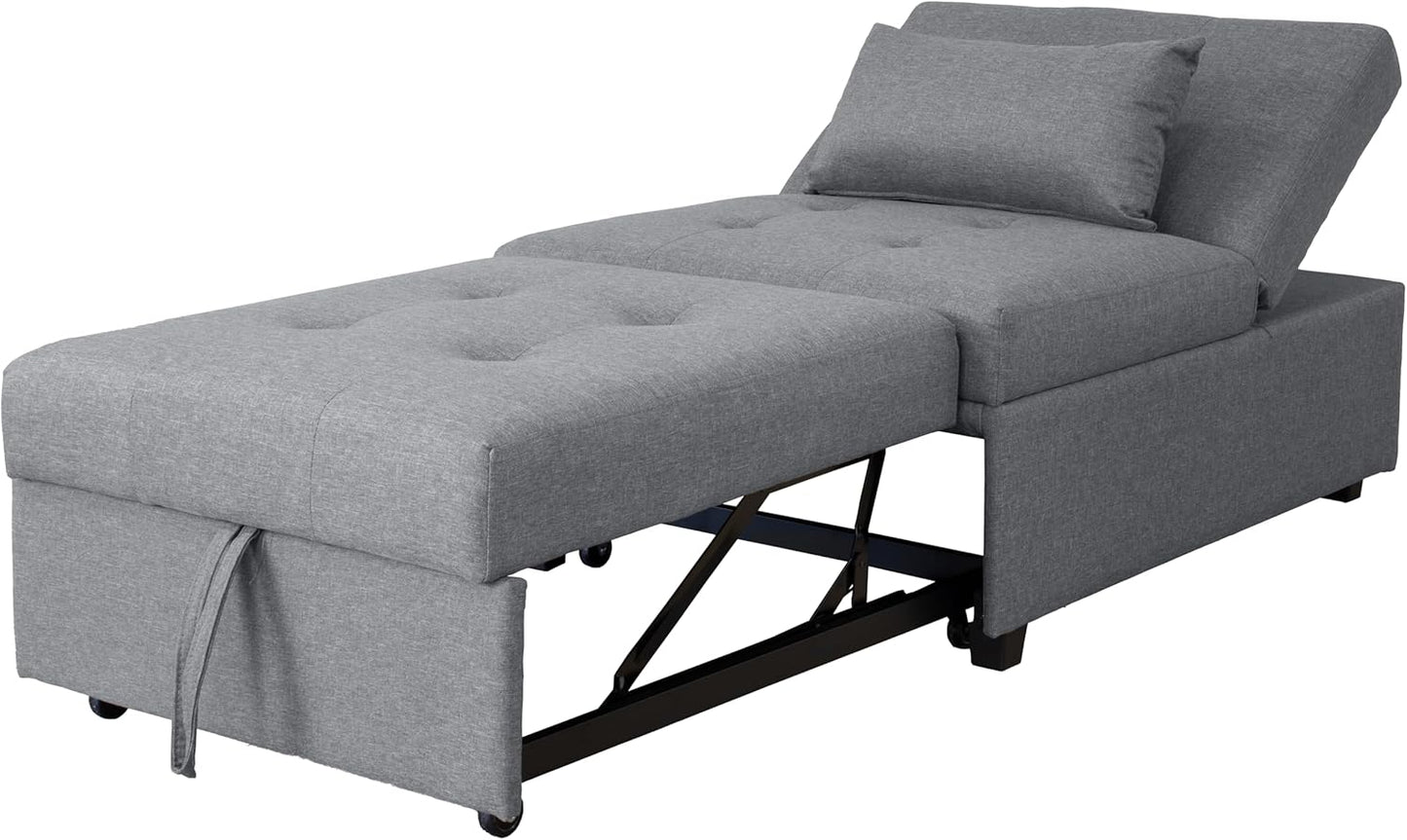 GARDENIA Cookie Eco 80 Poltrona Pouf Trasformabile 3-in-1, Legno, Grigio Chiaro, 78 x 113 x 45