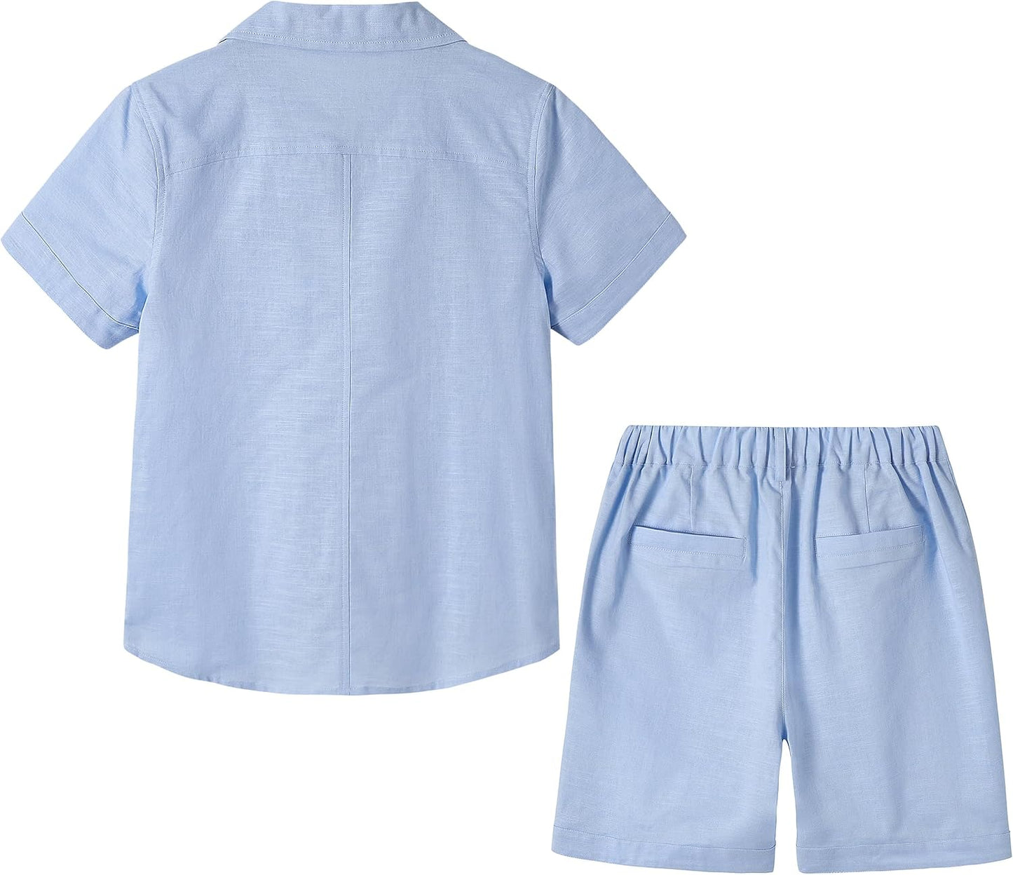 LOLANTA Set 2 Pezzi Abbigliamento Estivo Bambino, Camicia a Maniche Corte con Bottoni e Pantaloncini in Lino e Cotone, 5-12 Anni