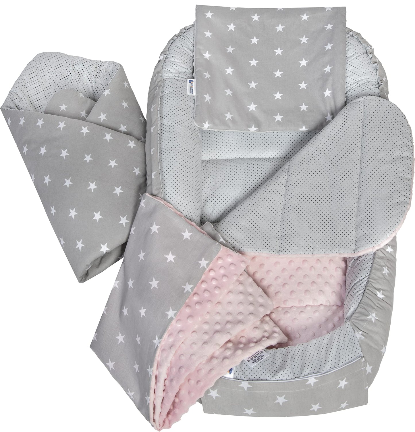 Medi Partners 5-Parti Nido per Bebè 100x60x15 Inserto Rimovibile Letto Cuscino Coperta bambini neonati 100% Cotone (Safari con Minky beige)