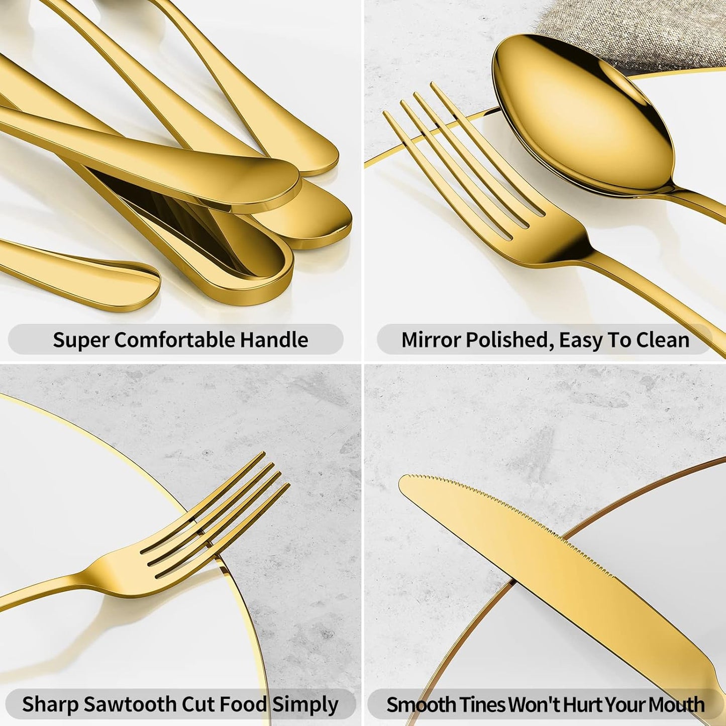 Aoeeppa Set di Posate, 30 Pezzi per 6 Persone, Posate Acciaio Inox, Lucidate a Specchio, Ideali per La Casa, Il Ristorante, Festa e Come Regalo, Lavabili in Lavastoviglie e Antiruggine (Oro)