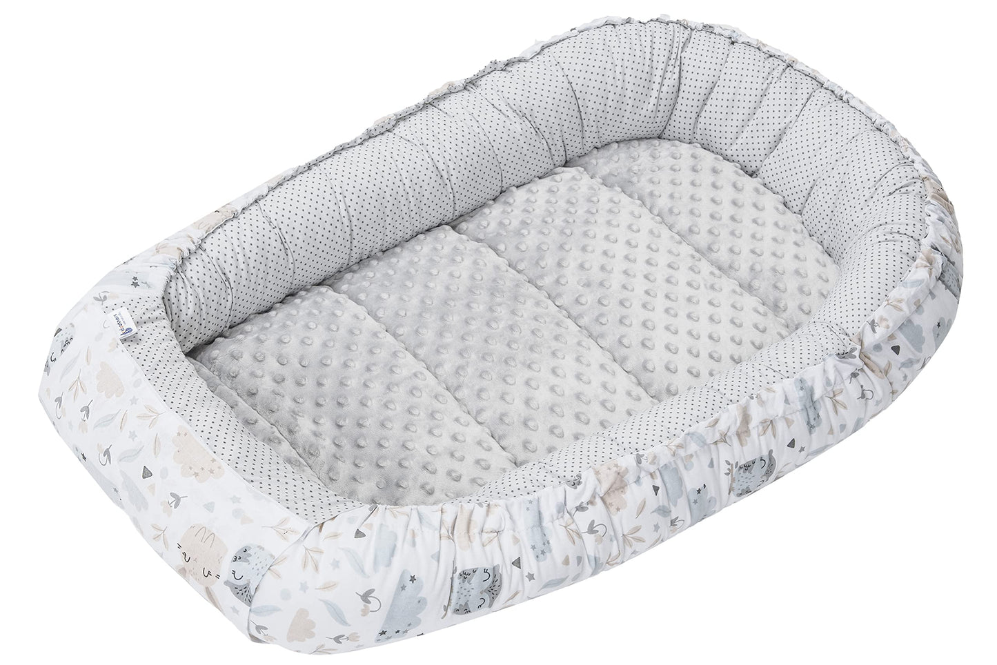 Medi Partners 5-Parti Nido per Bebè 100x60x15 Inserto Rimovibile Letto Cuscino Coperta bambini neonati 100% Cotone (Safari con Minky beige)