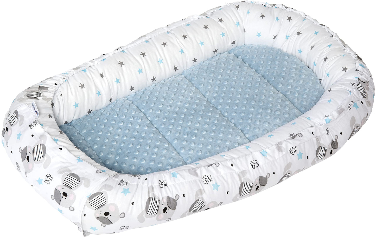 Medi Partners 5-Parti Nido per Bebè 100x60x15 Inserto Rimovibile Letto Cuscino Coperta bambini neonati 100% Cotone (Safari con Minky beige)
