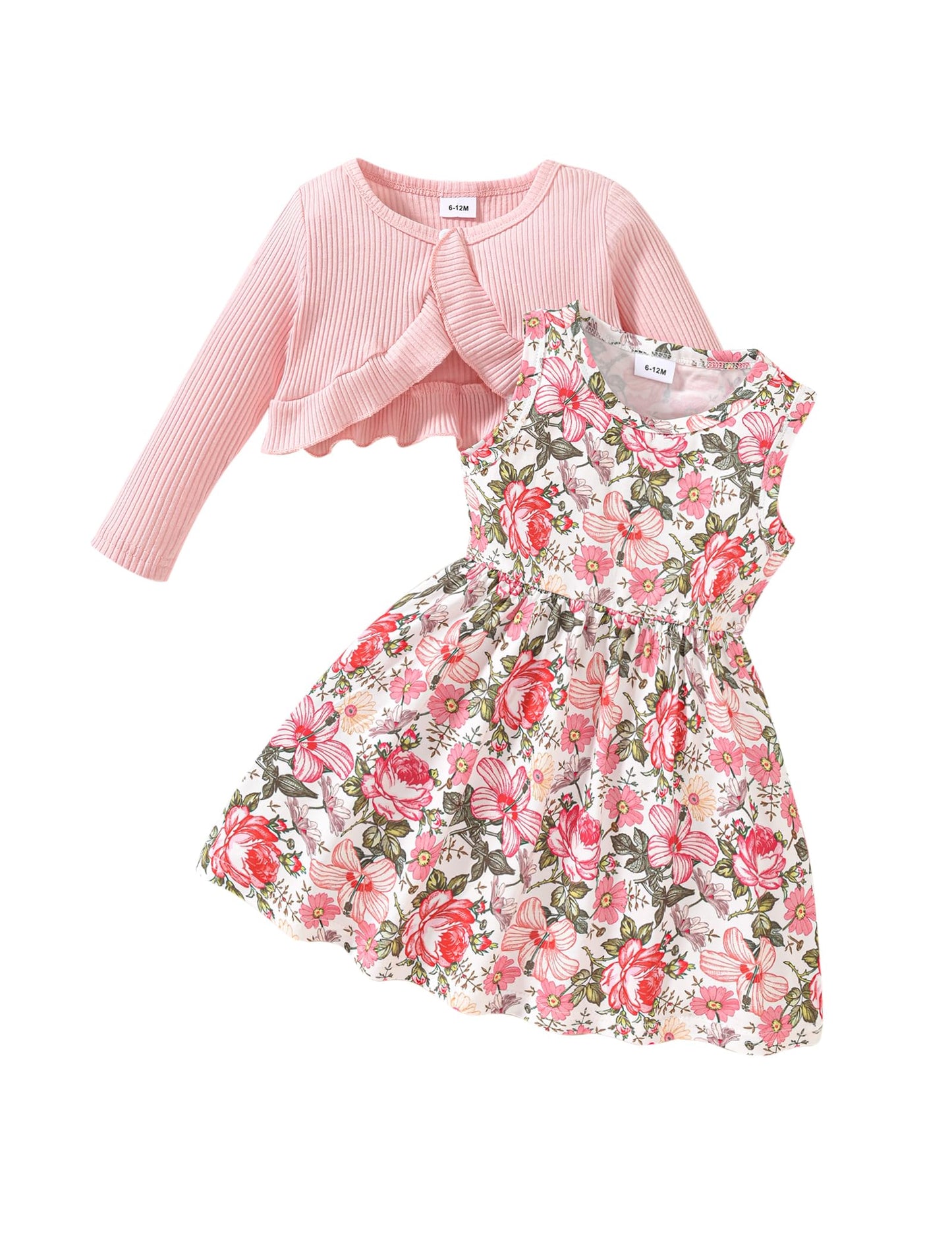 puseky Vestito e cardigan per Bambine Vestito senza maniche con stampa floreale e cappotto 2 pezzi Abitini per bambina