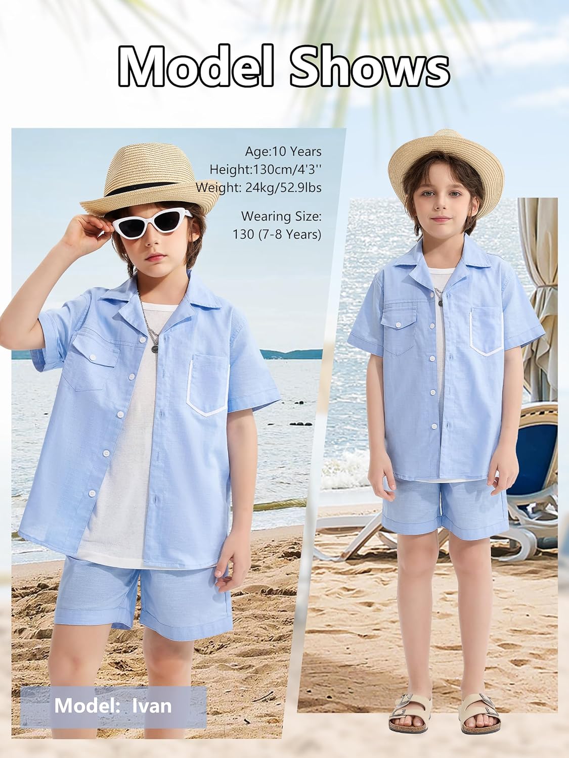 LOLANTA Set 2 Pezzi Abbigliamento Estivo Bambino, Camicia a Maniche Corte con Bottoni e Pantaloncini in Lino e Cotone, 5-12 Anni