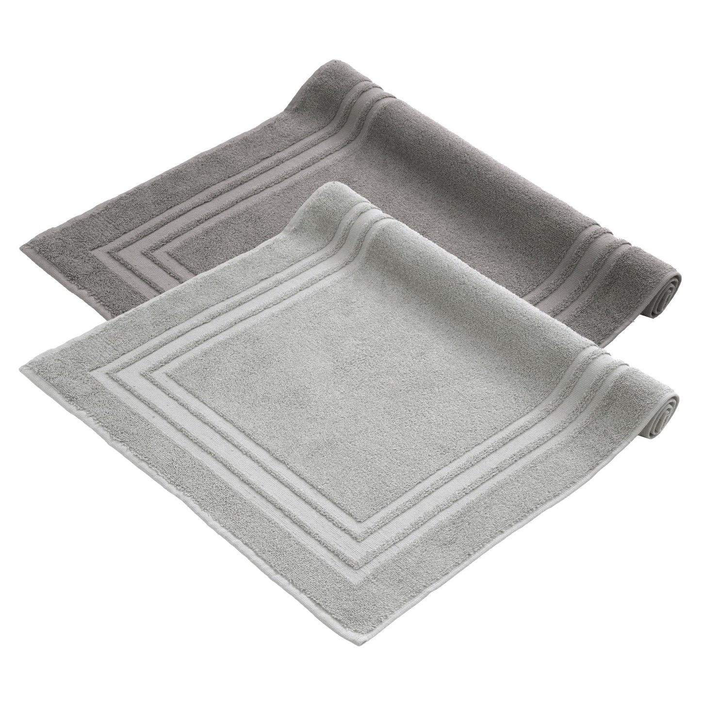 Komfortec Set di 2 tappetini da bagno, in spugna, lavabile, 600 g/m² e 100% cotone, assorbenti e ad asciugatura rapida, 50 x 70 cm, colore: grigio/bianco