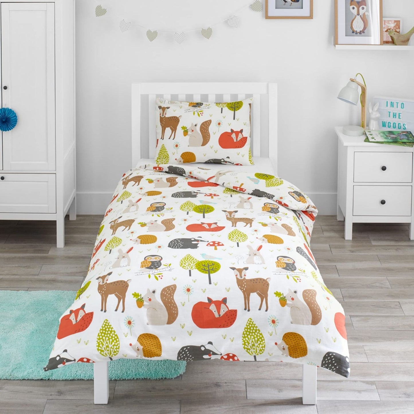 Bloomsbury Mill - Set Copripiumino Singolo Bambino e Bambina - Grigio & Bianco Stelle - Lenzuola Letto Singolo Reversibile - Set di Biancheria da Letto per Bambini - 135x200cm e Federe