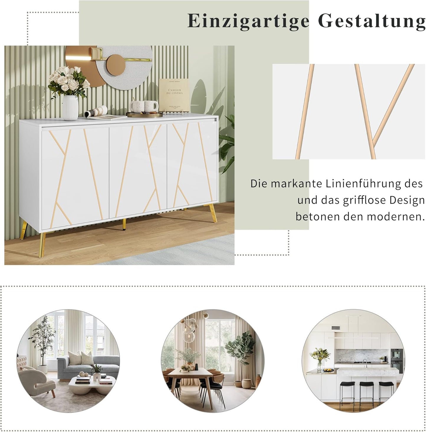 Credenza, armadio da cucina con 4 cassetti e 3 ante, per cucina, buffet con piano di lavoro, per sala da pranzo, soggiorno, 140 x 40 x 80 cm