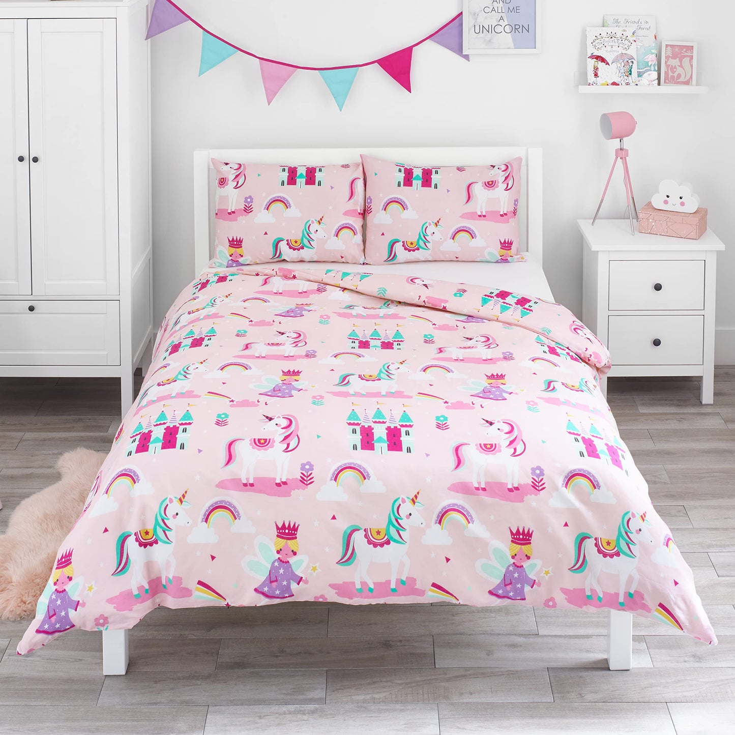 Bloomsbury Mill - Set Copripiumino Singolo Bambino e Bambina - Grigio & Bianco Stelle - Lenzuola Letto Singolo Reversibile - Set di Biancheria da Letto per Bambini - 135x200cm e Federe