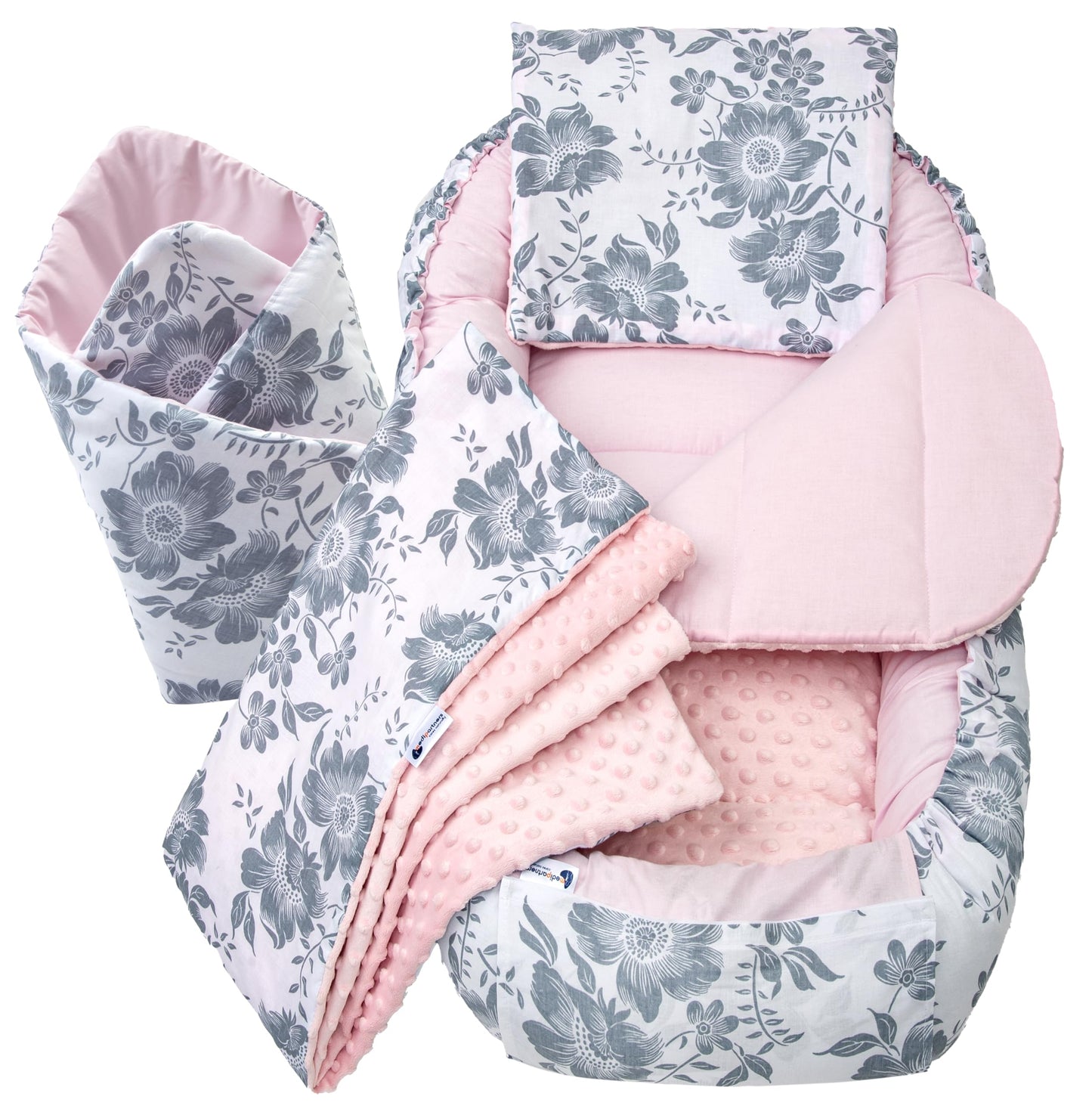 Medi Partners 5-Parti Nido per Bebè 100x60x15 Inserto Rimovibile Letto Cuscino Coperta bambini neonati 100% Cotone (Safari con Minky beige)