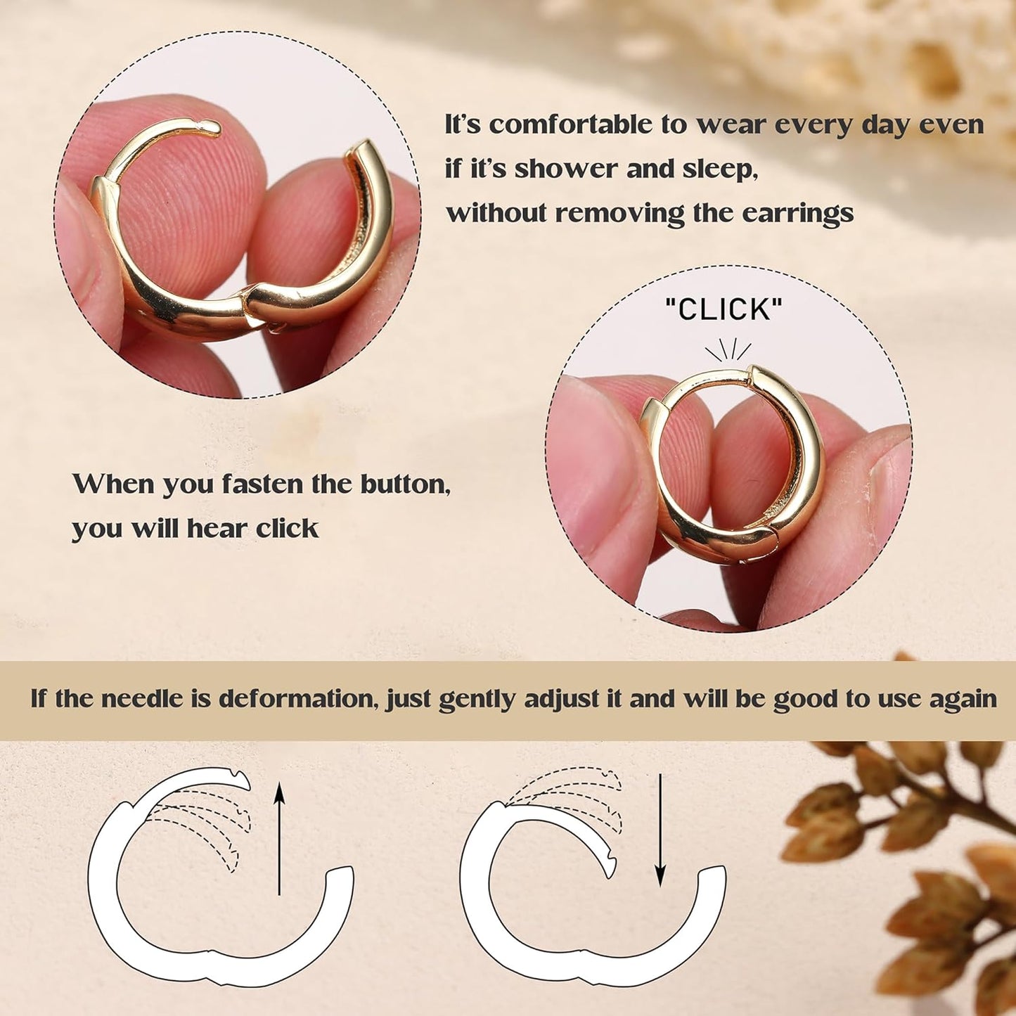 Chriscoco 3 Paia Orecchini Cerchio Donna Orecchini Cerchio Oro Placcato 14K Orecchini Cerchio Argento Ipoallergenico Orecchini a Cerchio Piccoli per Fori Multipli