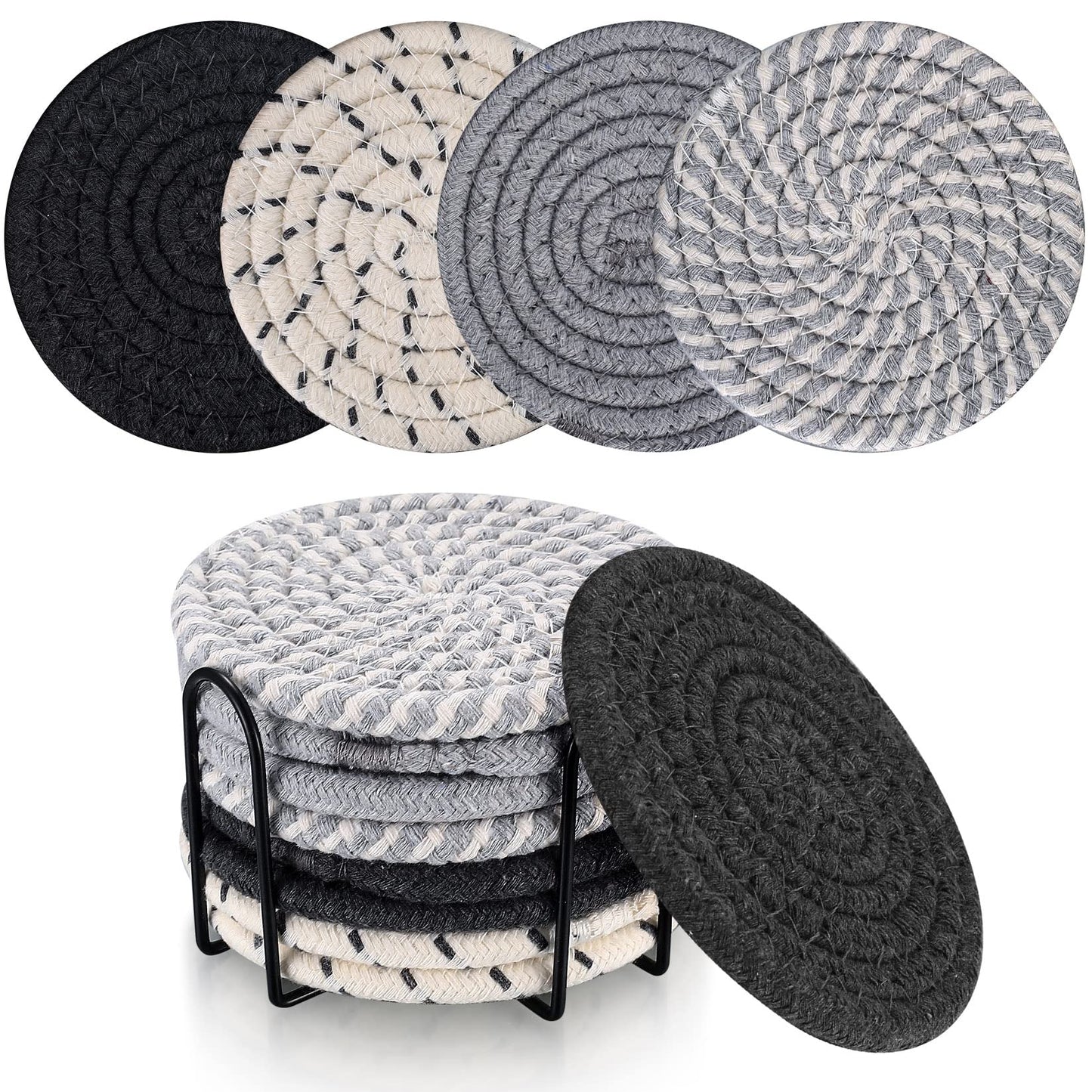8 Pz Sottobicchieri per Bicchieri, Sottobicchieri Rotondi per Bicchieri, Sottobicchieri per Tazza con Porta, Sottobicchieri per Bevande, Sottobicchieri Antiscivolo in Cotone Intrecciato