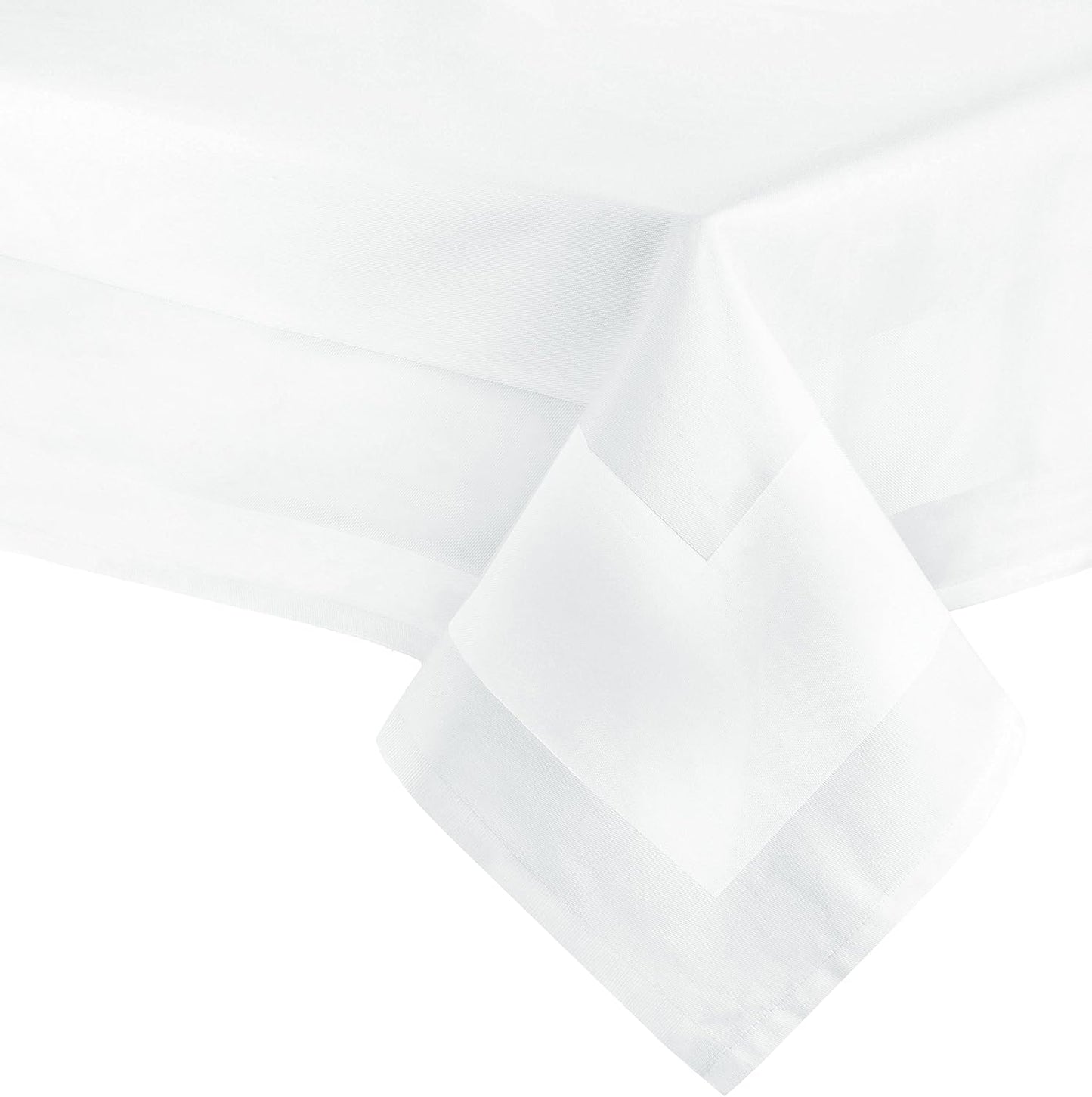 Tovaglia elegante in 140x240 cm (dopo il primo lavaggio) - Copritavola robusto e di lunga durata in cotone - lucentezza di seta con bordatura - lavabile a 95°C - bianca