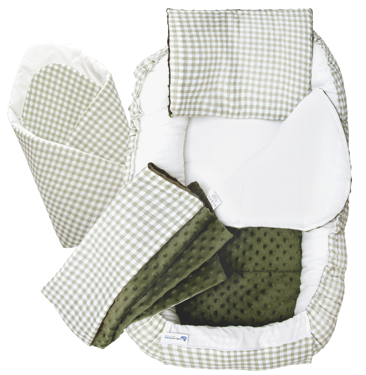 Medi Partners 5-Parti Nido per Bebè 100x60x15 Inserto Rimovibile Letto Cuscino Coperta bambini neonati 100% Cotone (Safari con Minky beige)