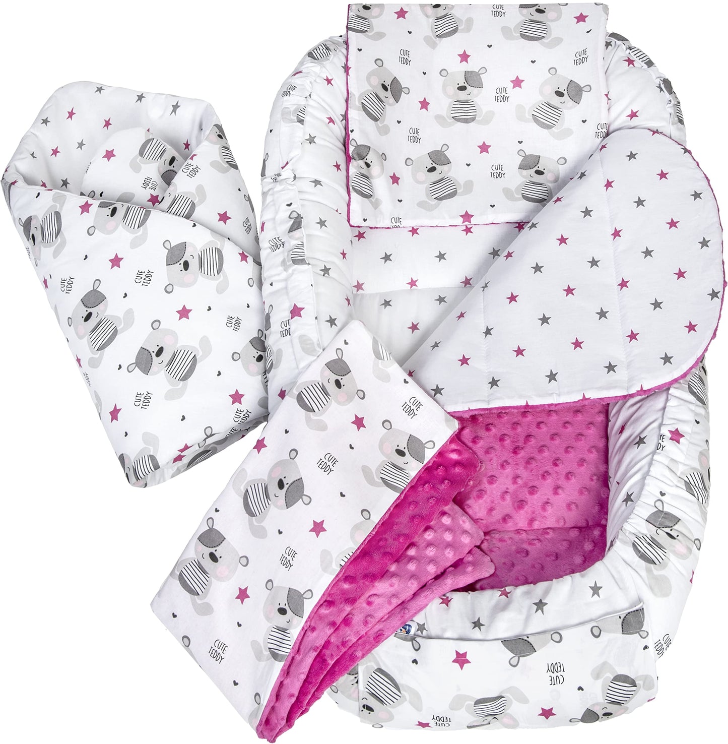 Medi Partners 5-Parti Nido per Bebè 100x60x15 Inserto Rimovibile Letto Cuscino Coperta bambini neonati 100% Cotone (Safari con Minky beige)