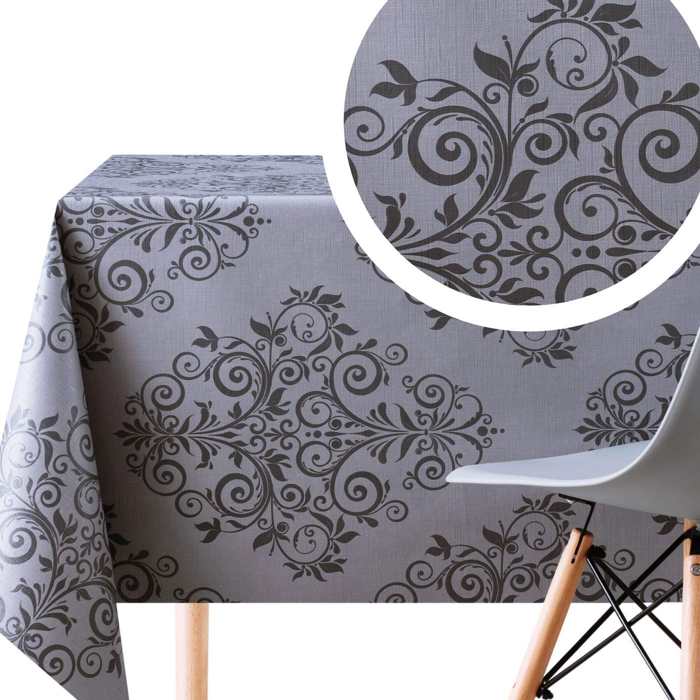 KP HOME Tovaglia Plastificata Rettangolare 250x140 cm, Tovaglia Cerata per Tavolo da 8 Posti, in PVC Facile da Pulire, Impermeabile, per Uso Interno ed Esterno, con Motivo Barocco Damascato Elegante